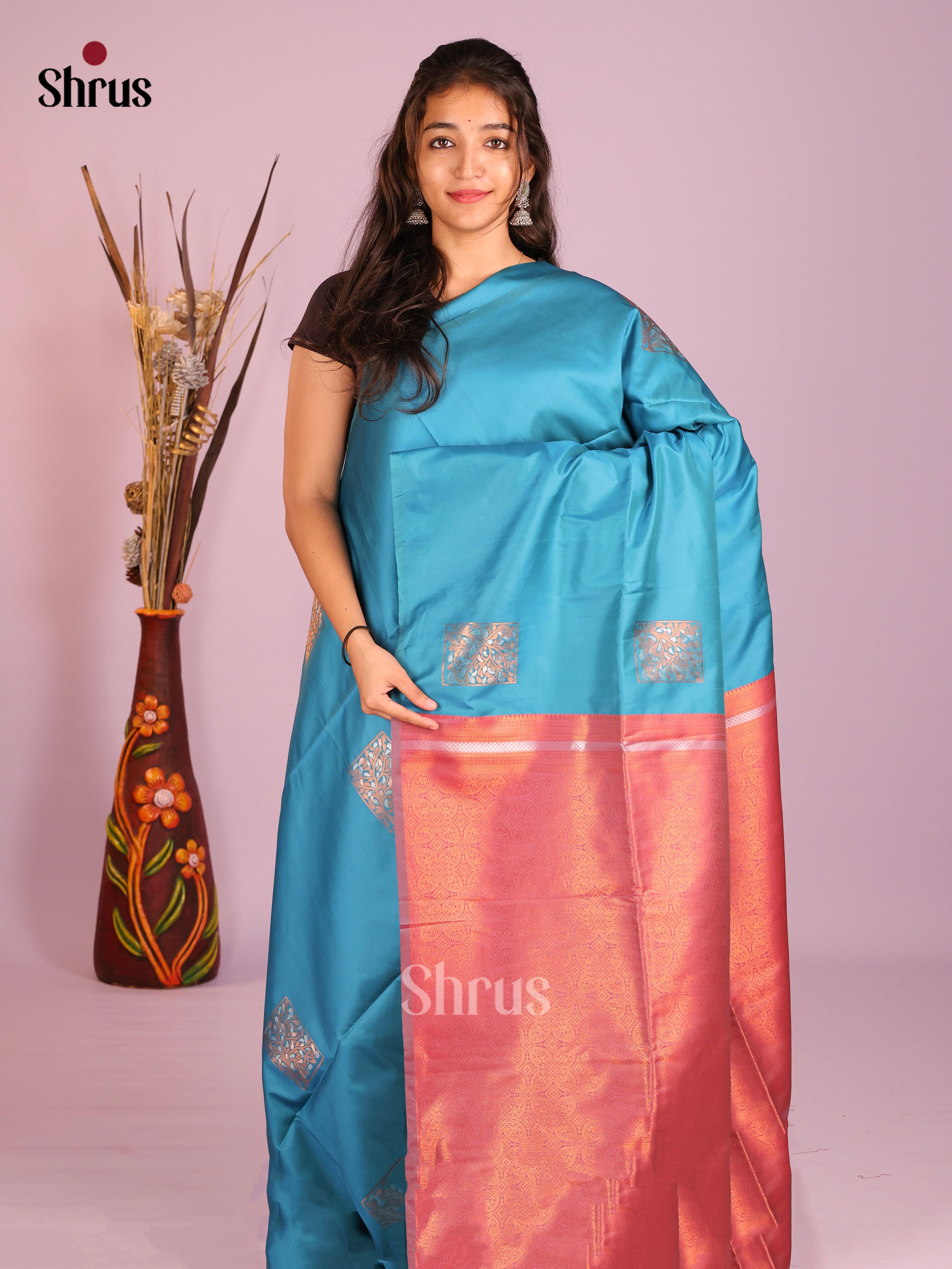 Blue & Pink - Semi Softsilk Saree