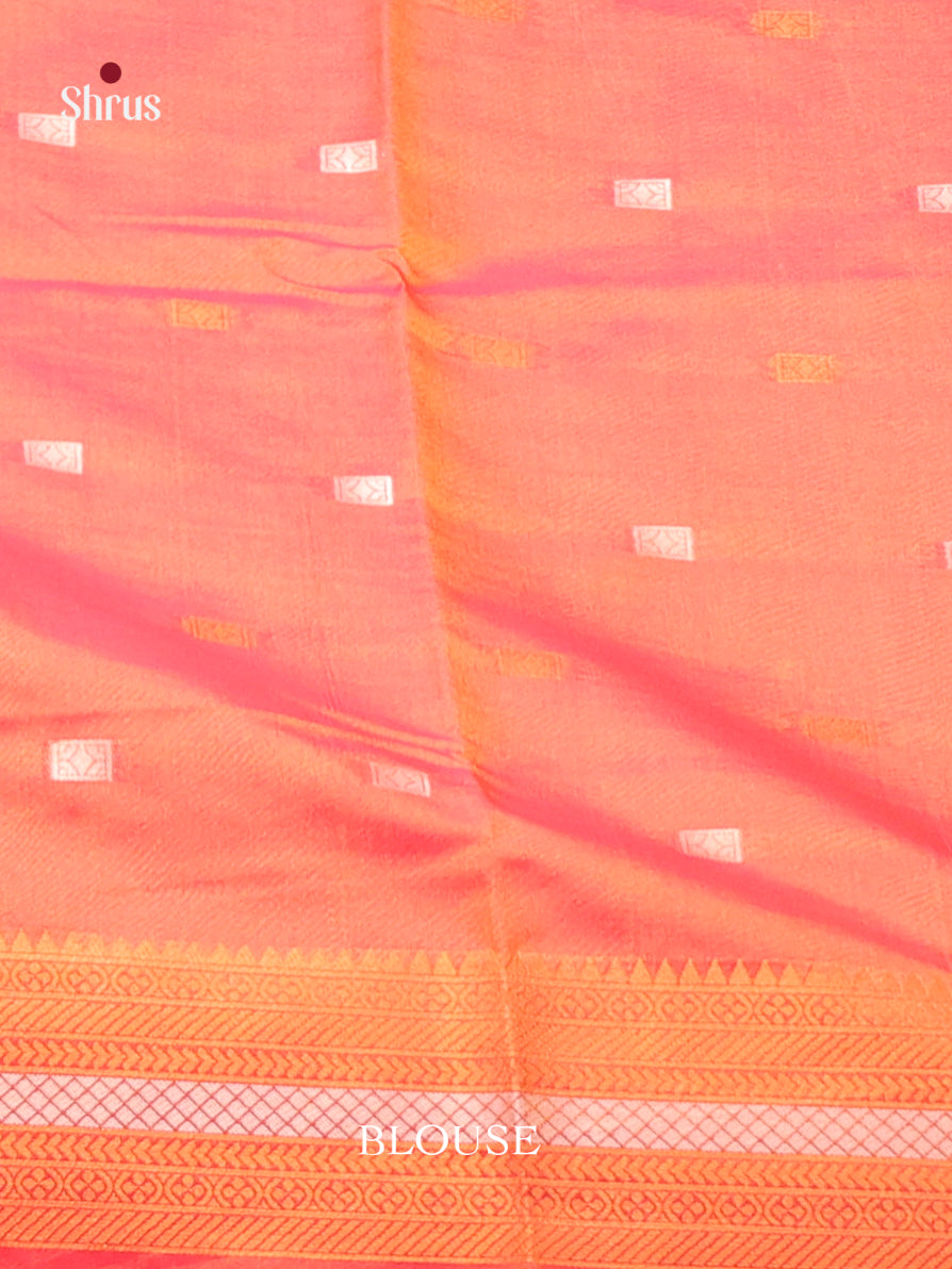 Green & Orange - Semi Softsilk Saree