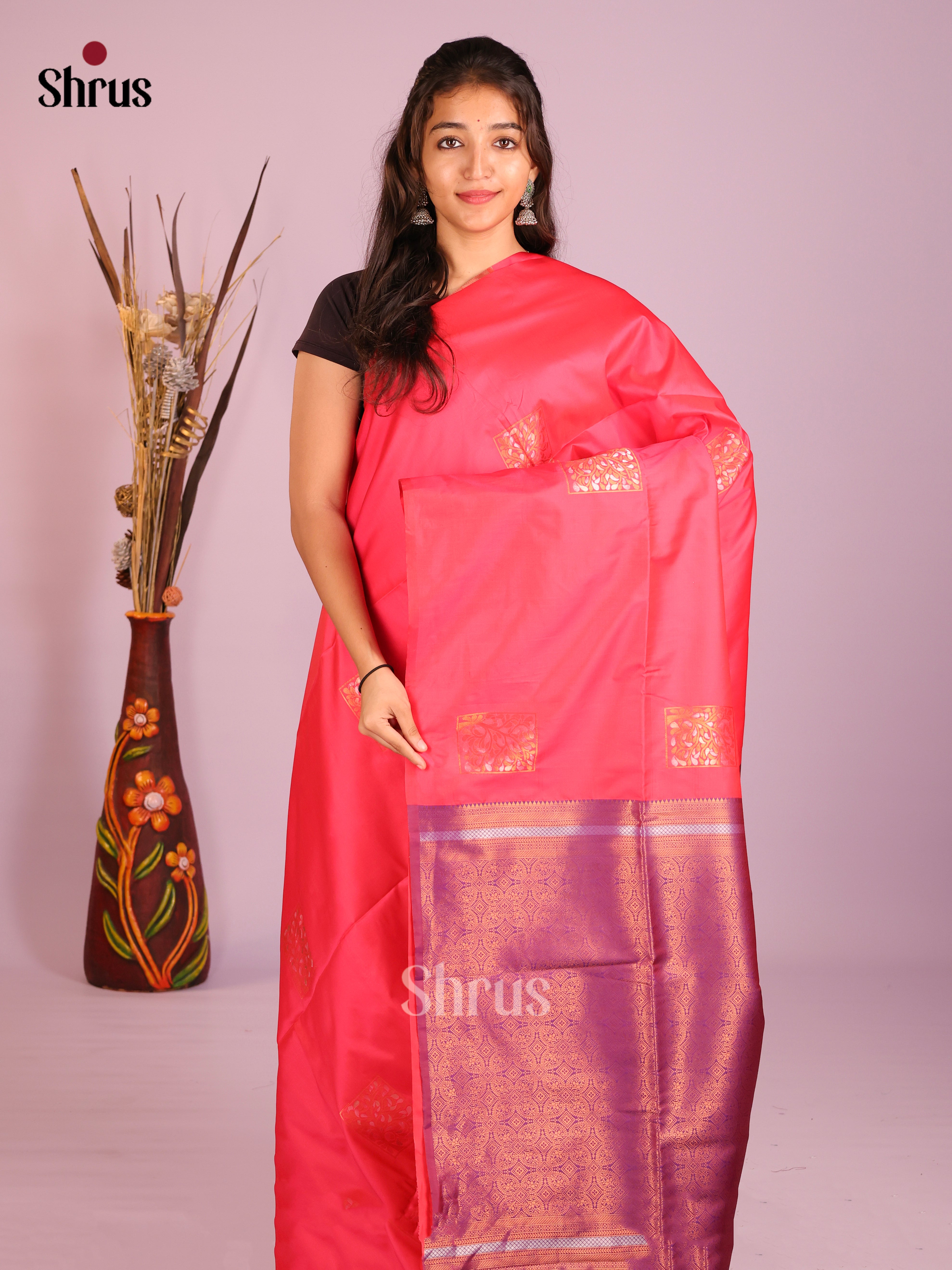 Pink & Purple - Semi Softsilk Saree