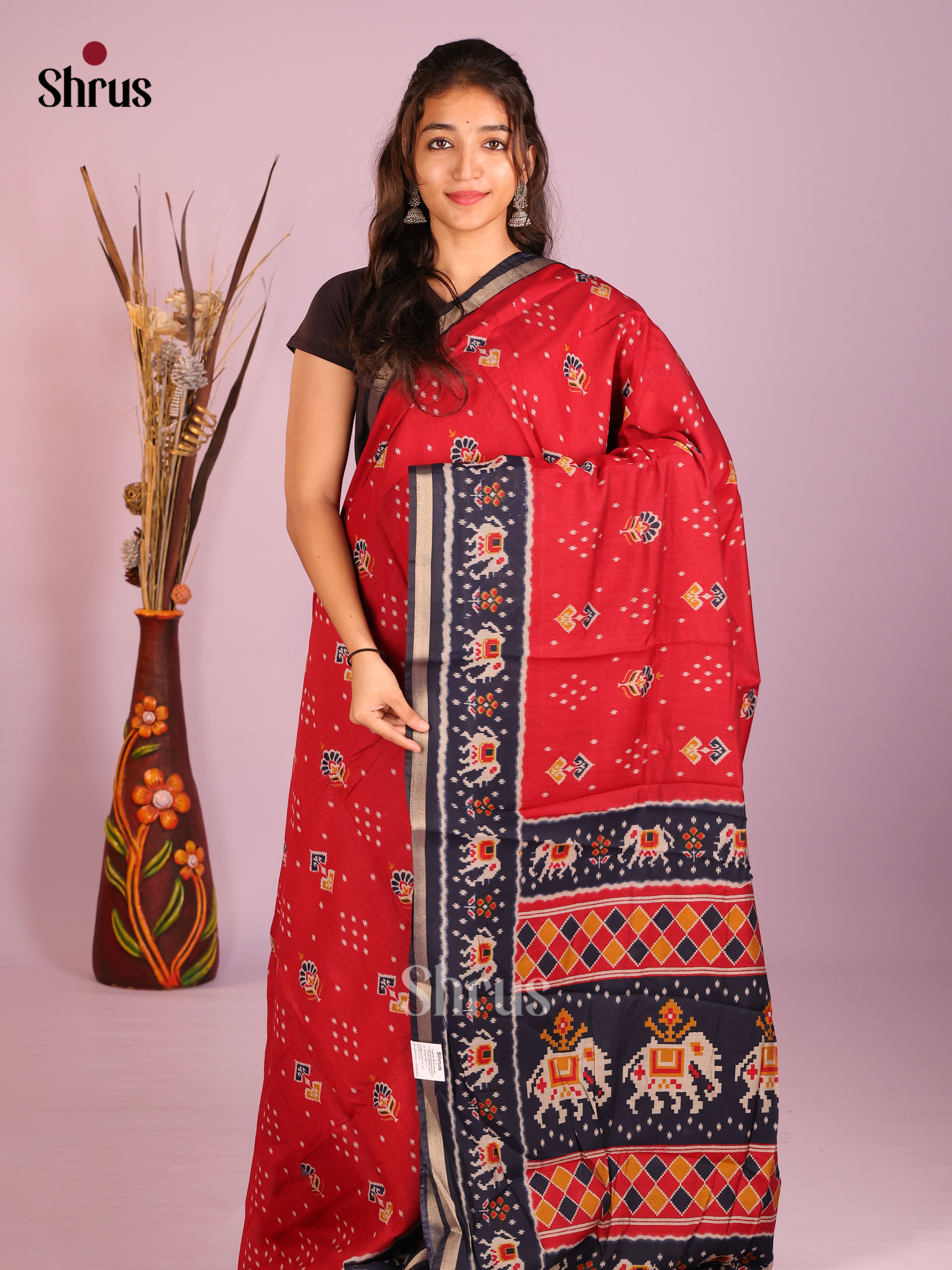 Red & Blue - Art Modal Saree - Shop on Shrus.com