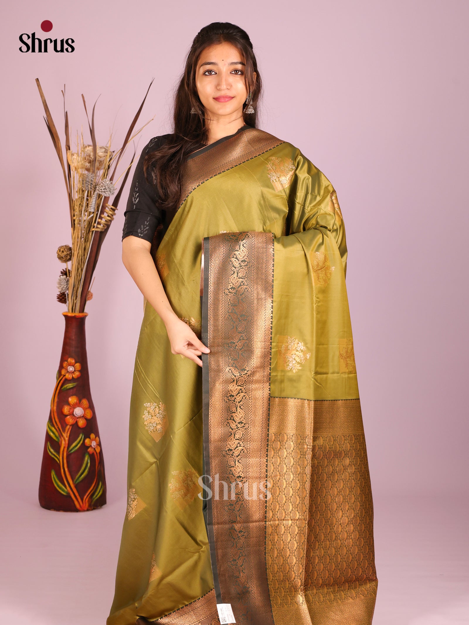Mehandi Green & Green- Semi Softsilk Saree
