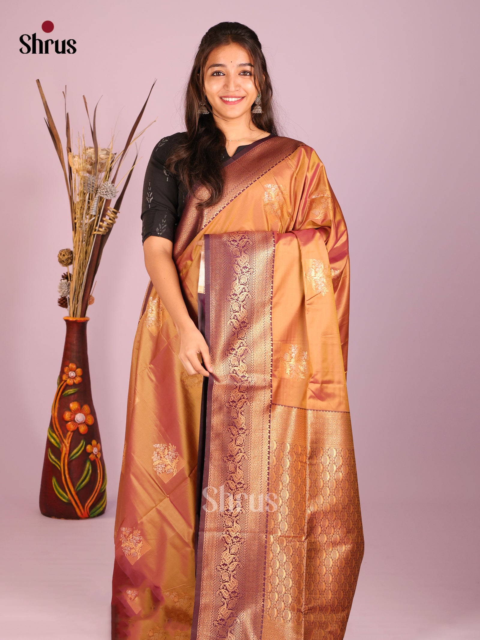 Brick & Brown - Semi Softsilk Saree