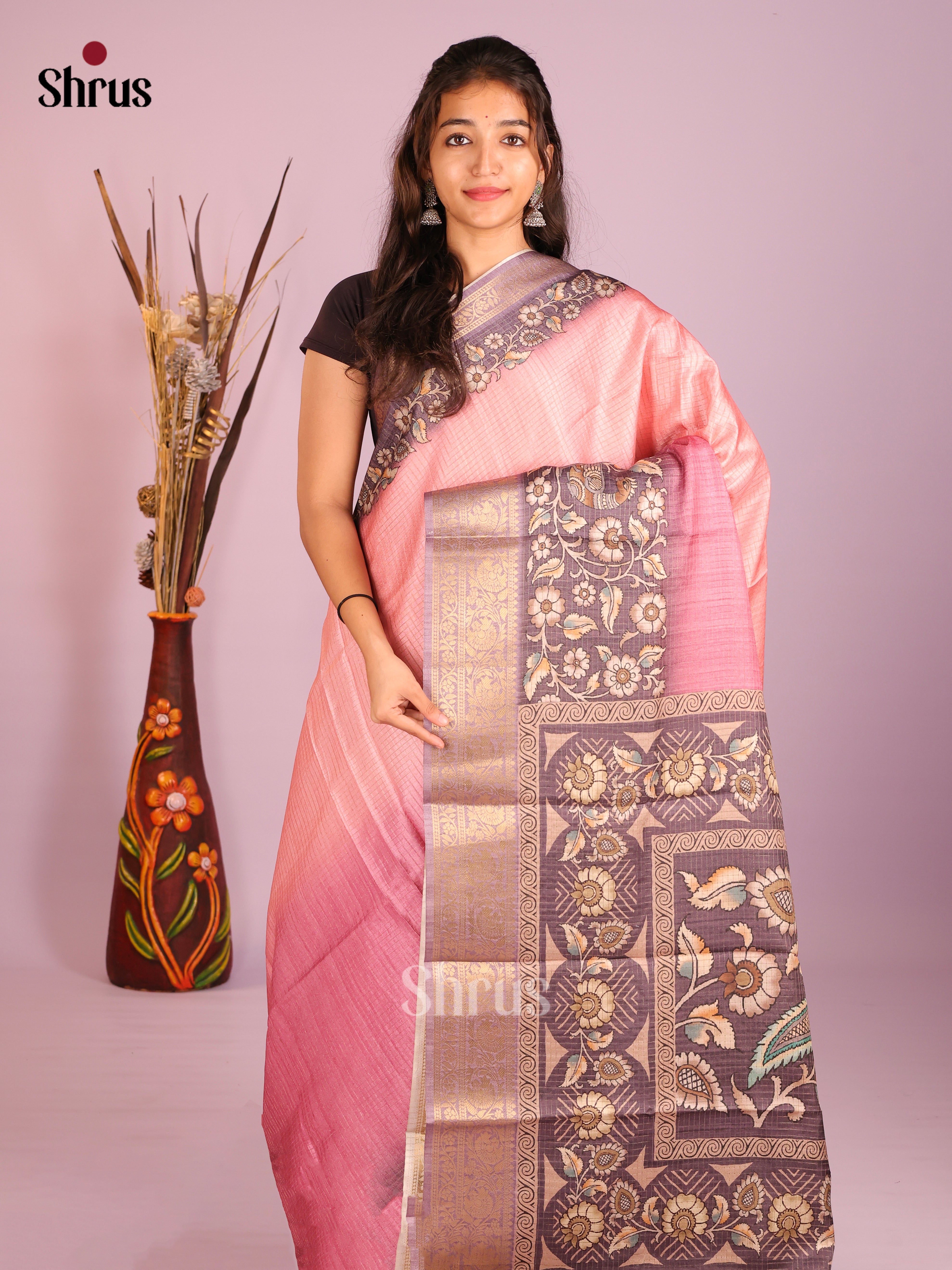 Pink & Purple - Semi Dola silk Saree