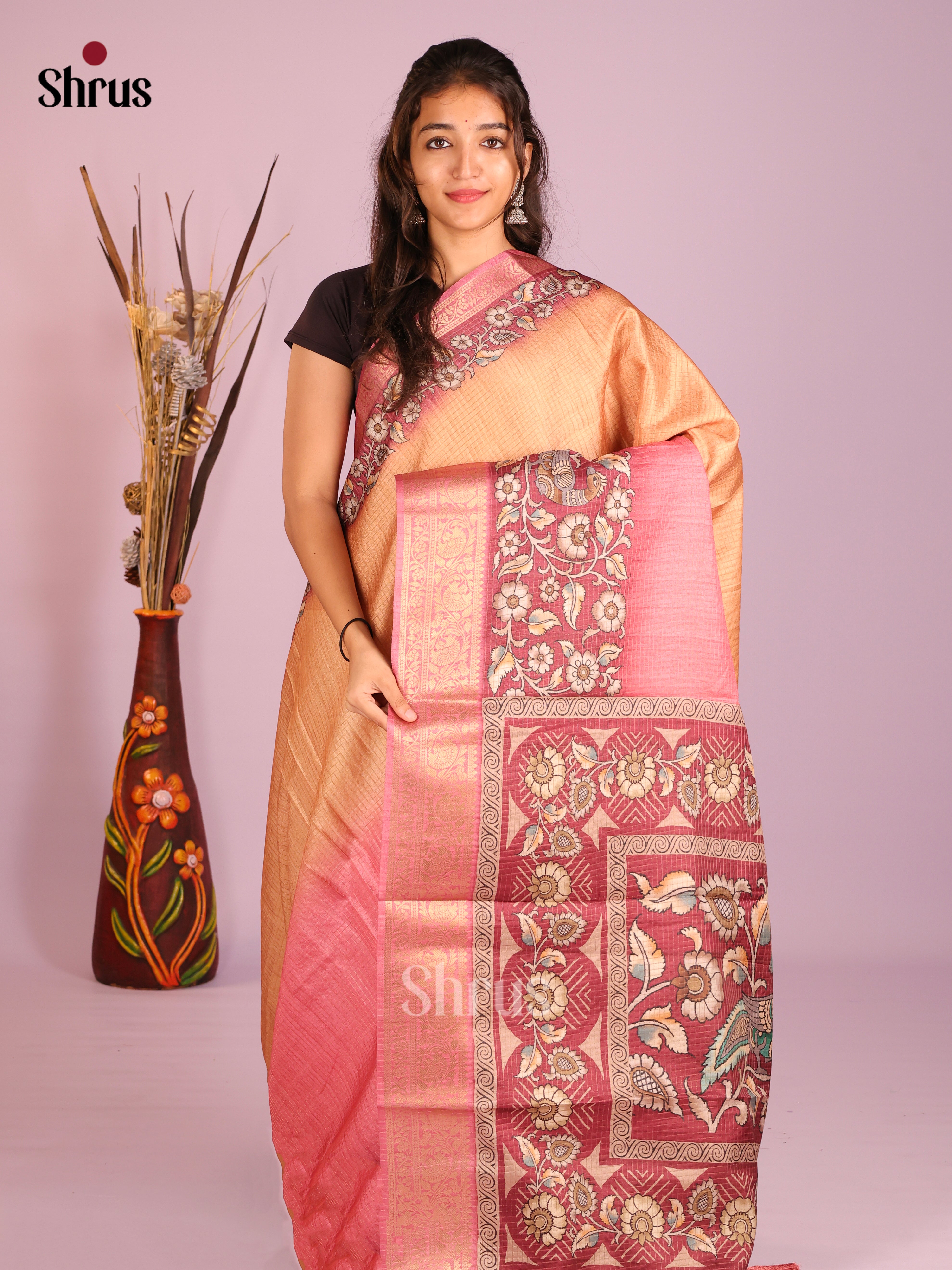 Peach & Pink - Semi Dola silk Saree