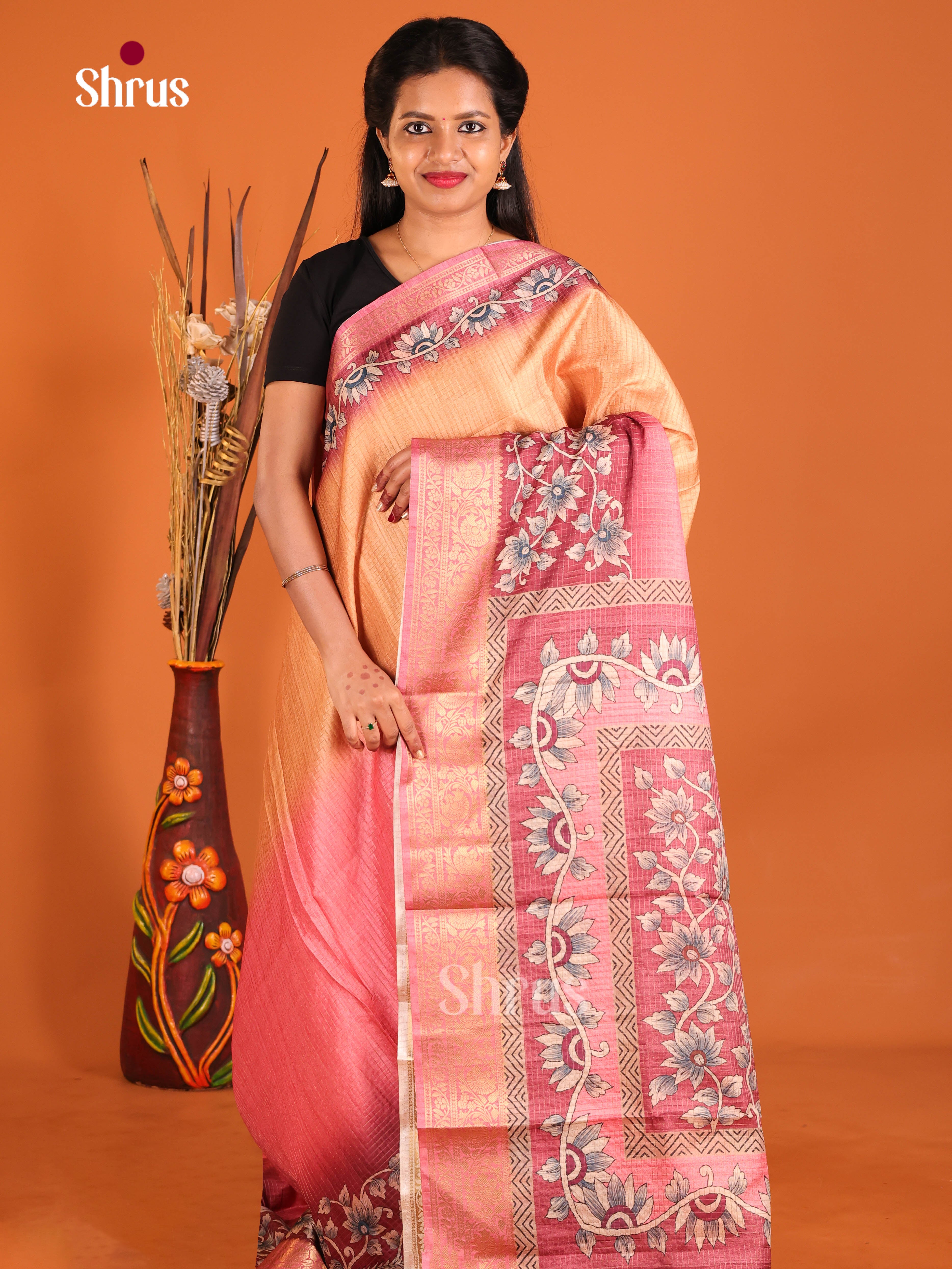 Peach & Pink - Semi Dola silk Saree