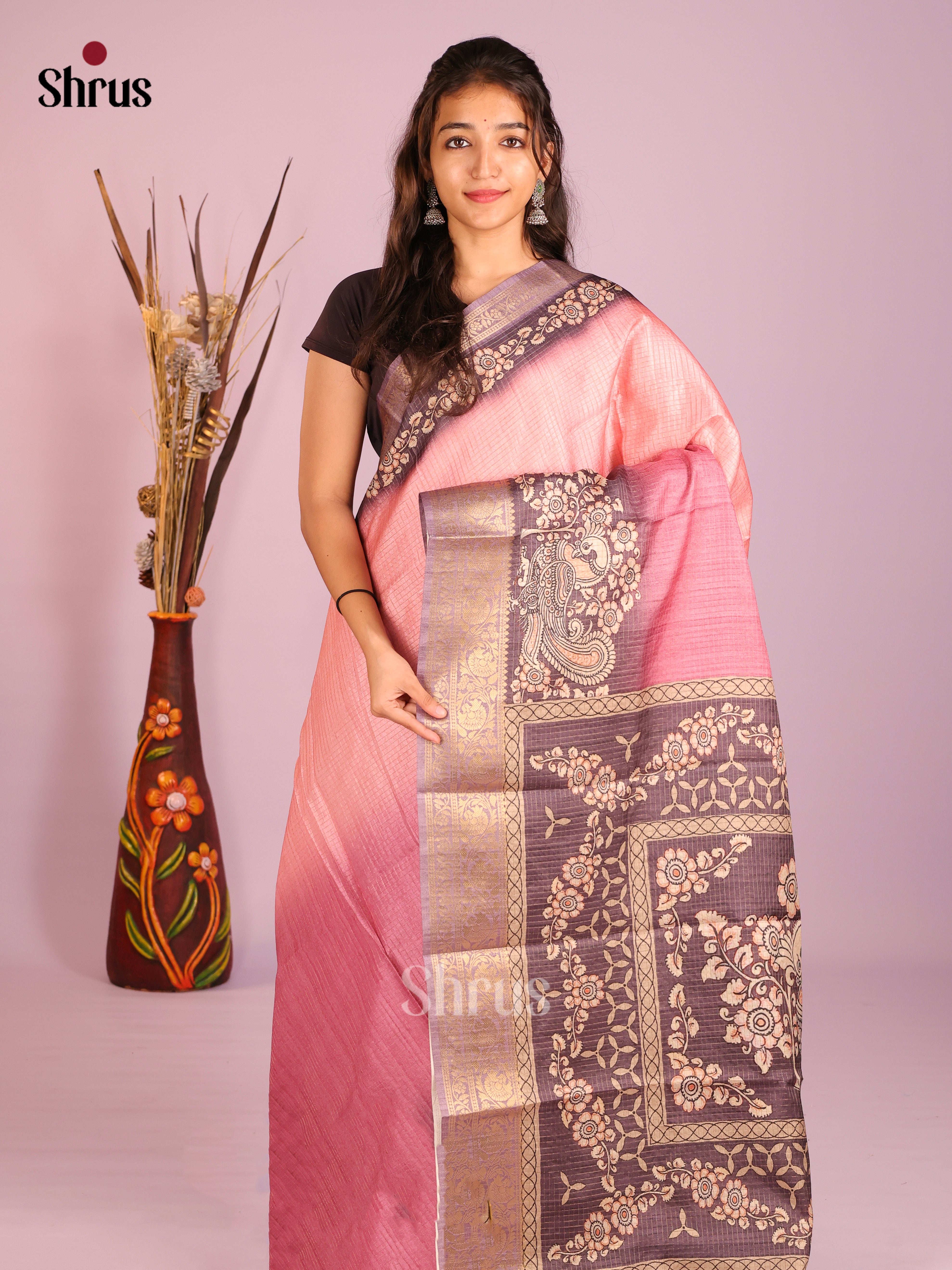 Pink & Purple- Semi Dola silk Saree