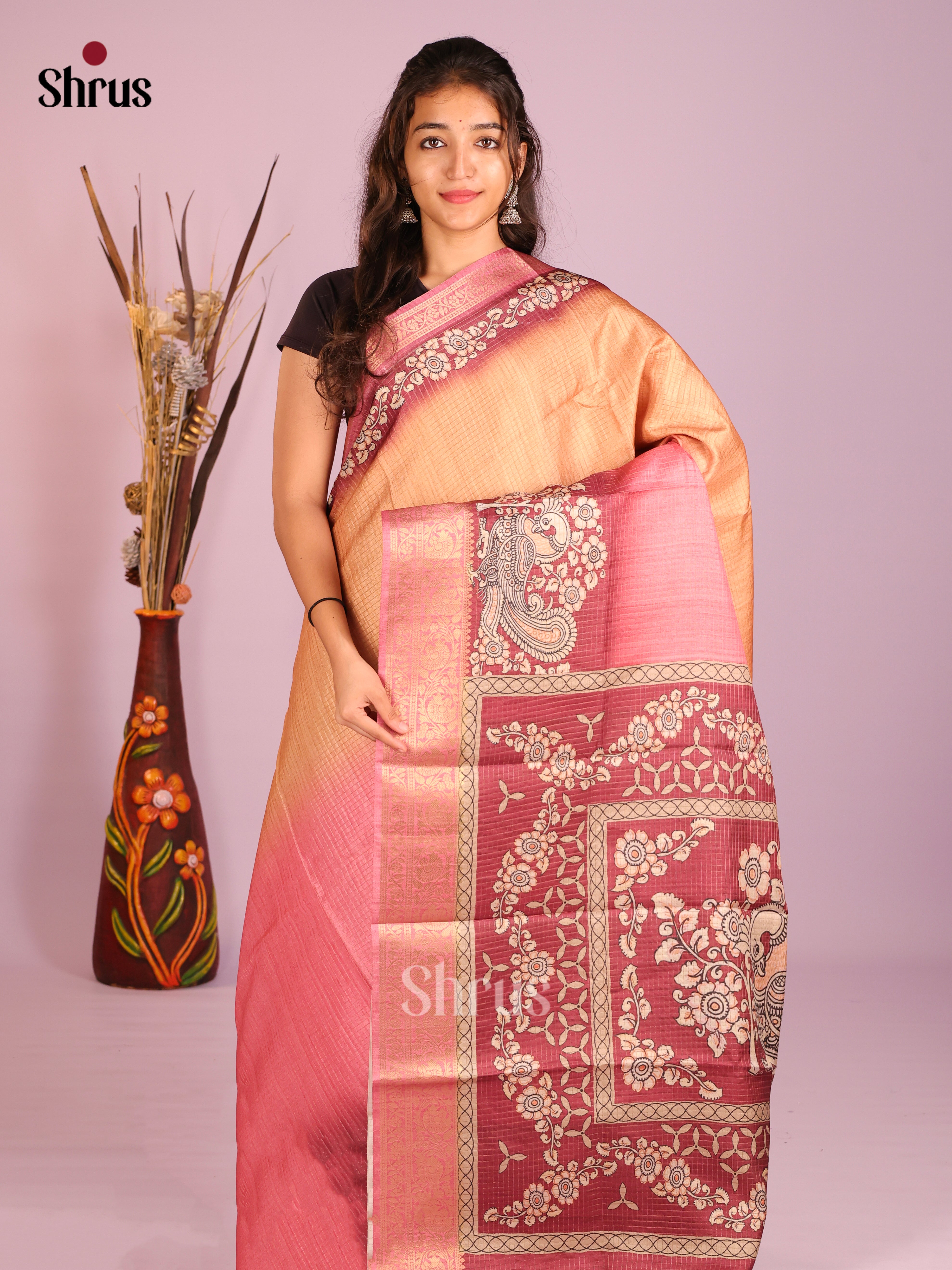 Peach & Pink - Semi Dola silk Saree