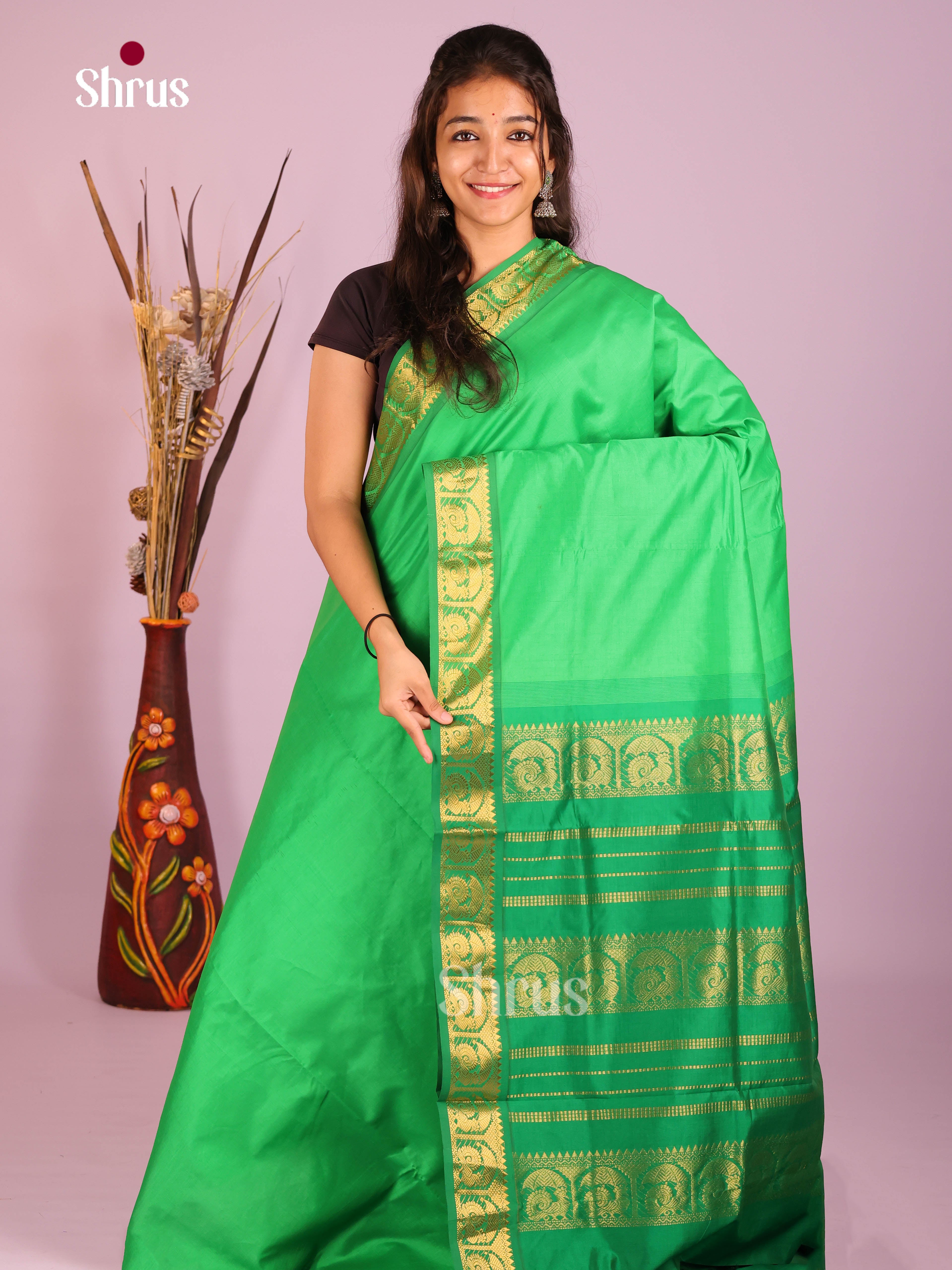 Teal Green & Green - Silkcotton-halfpure Saree