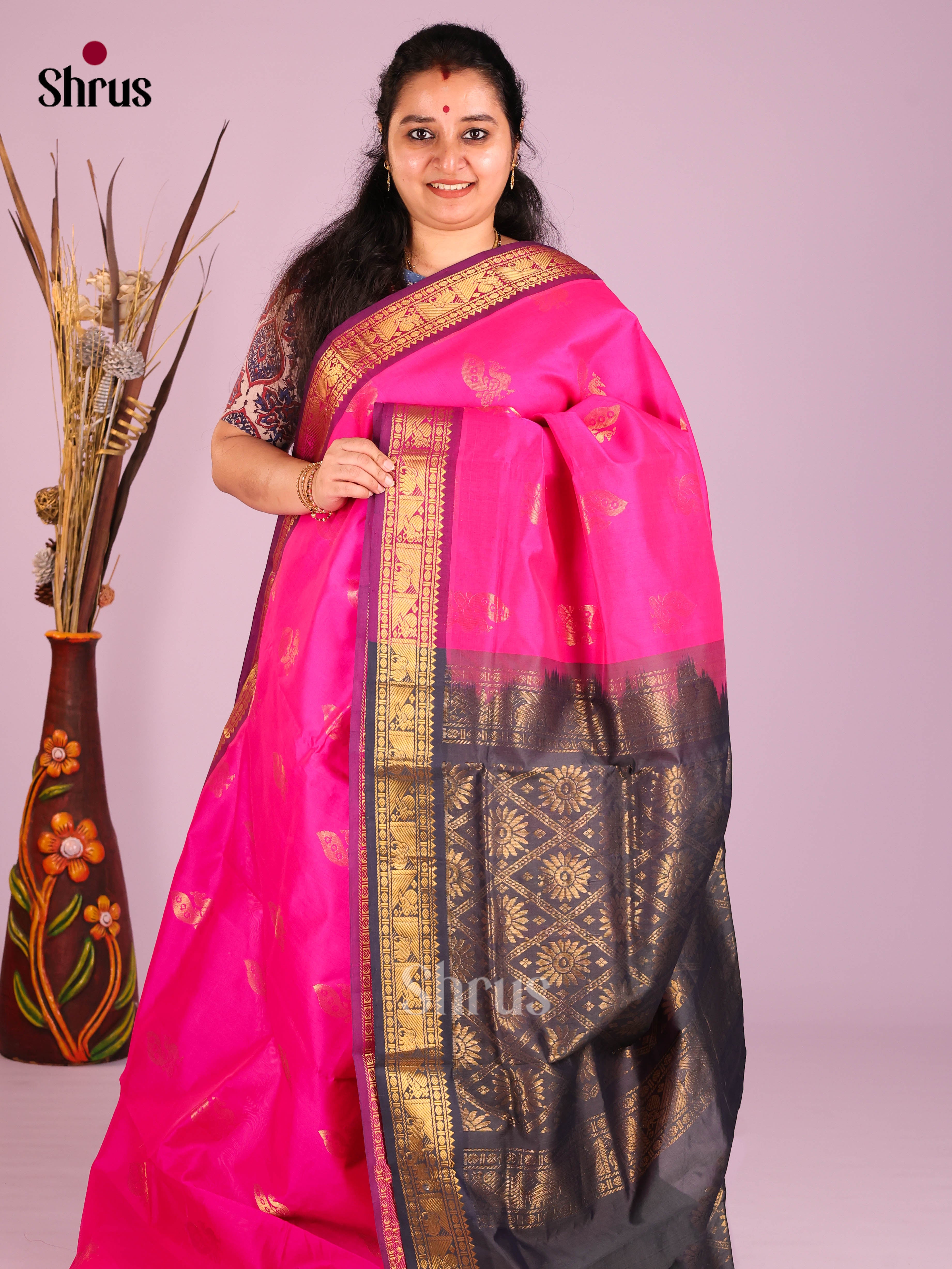 Pink & Purple - Silkcotton-halfpure Saree