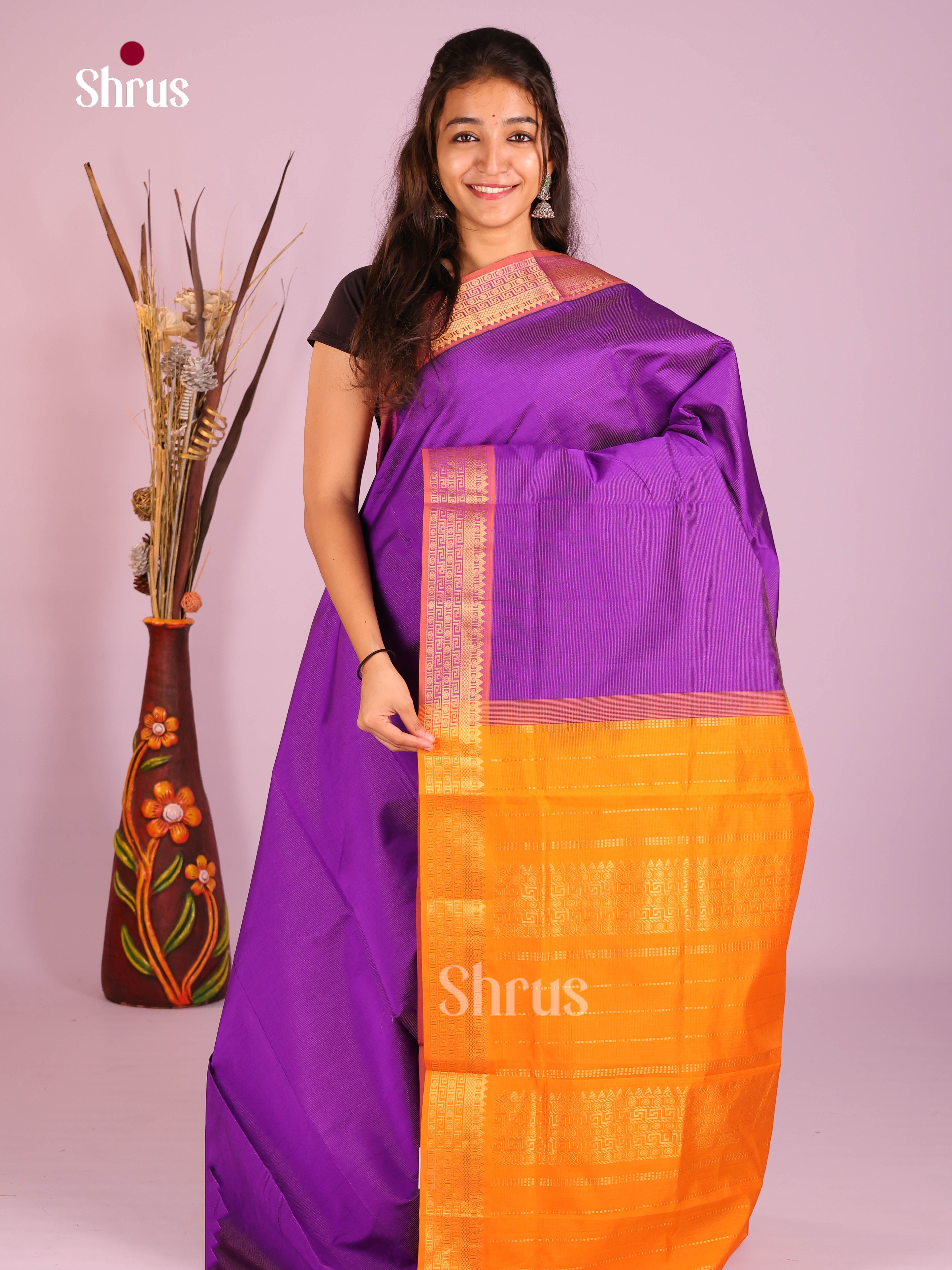 Purple & Brick- Silkcotton-halfpure Saree