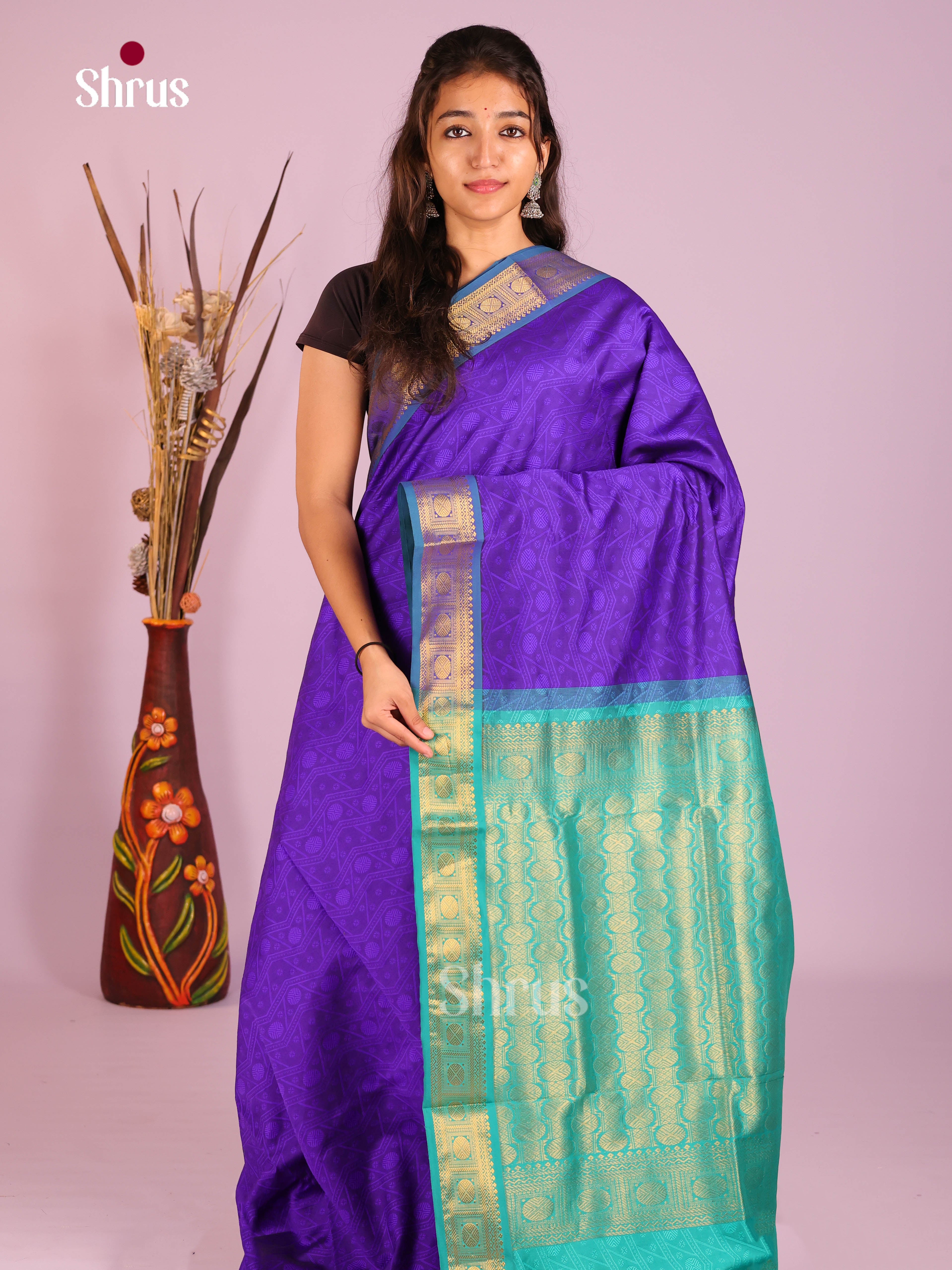 Violet & Blue - Silkcotton-halfpure Saree