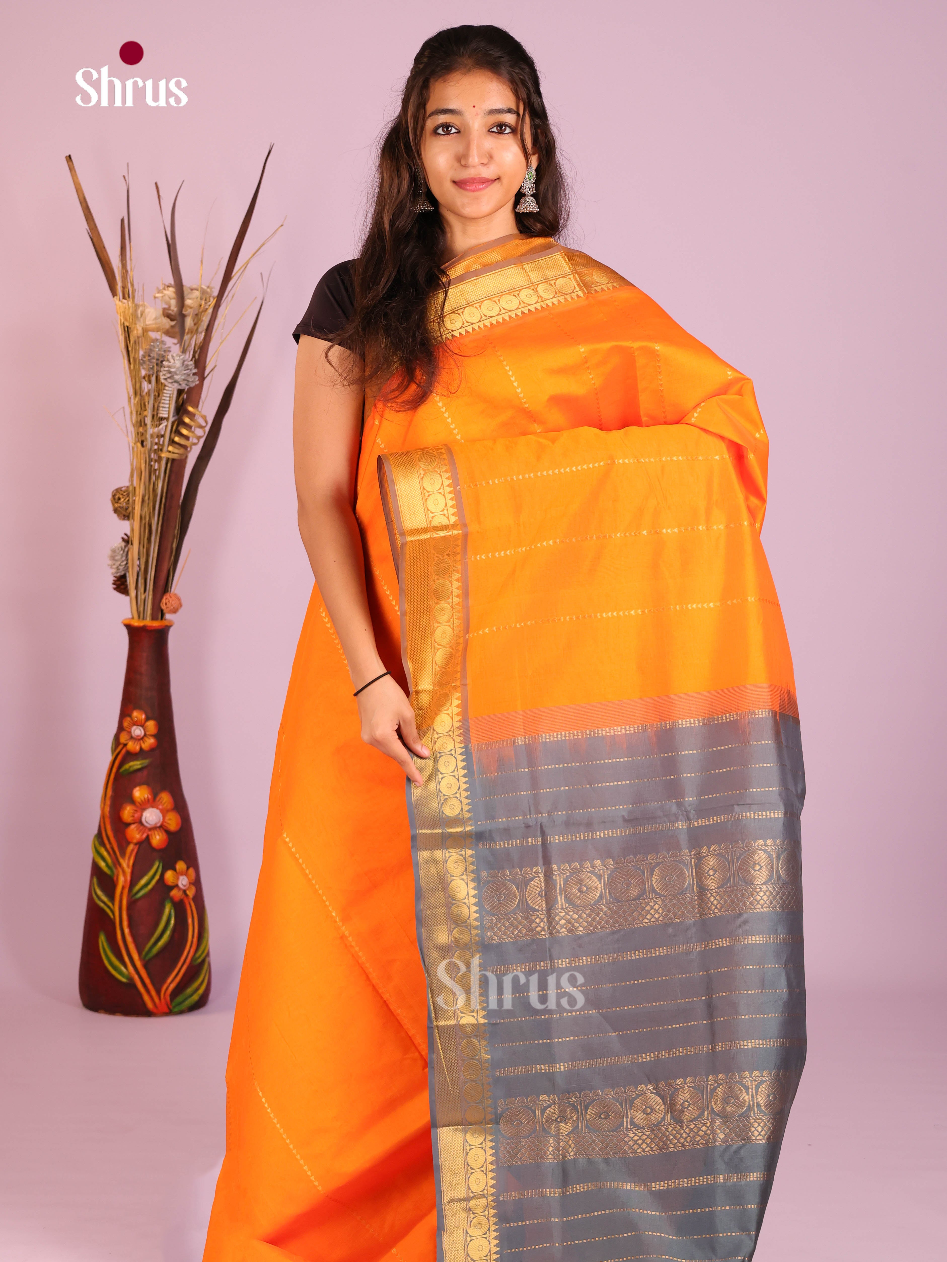 Mustard & Grey - Silkcotton-halfpure Saree - Shop on Shrus.com