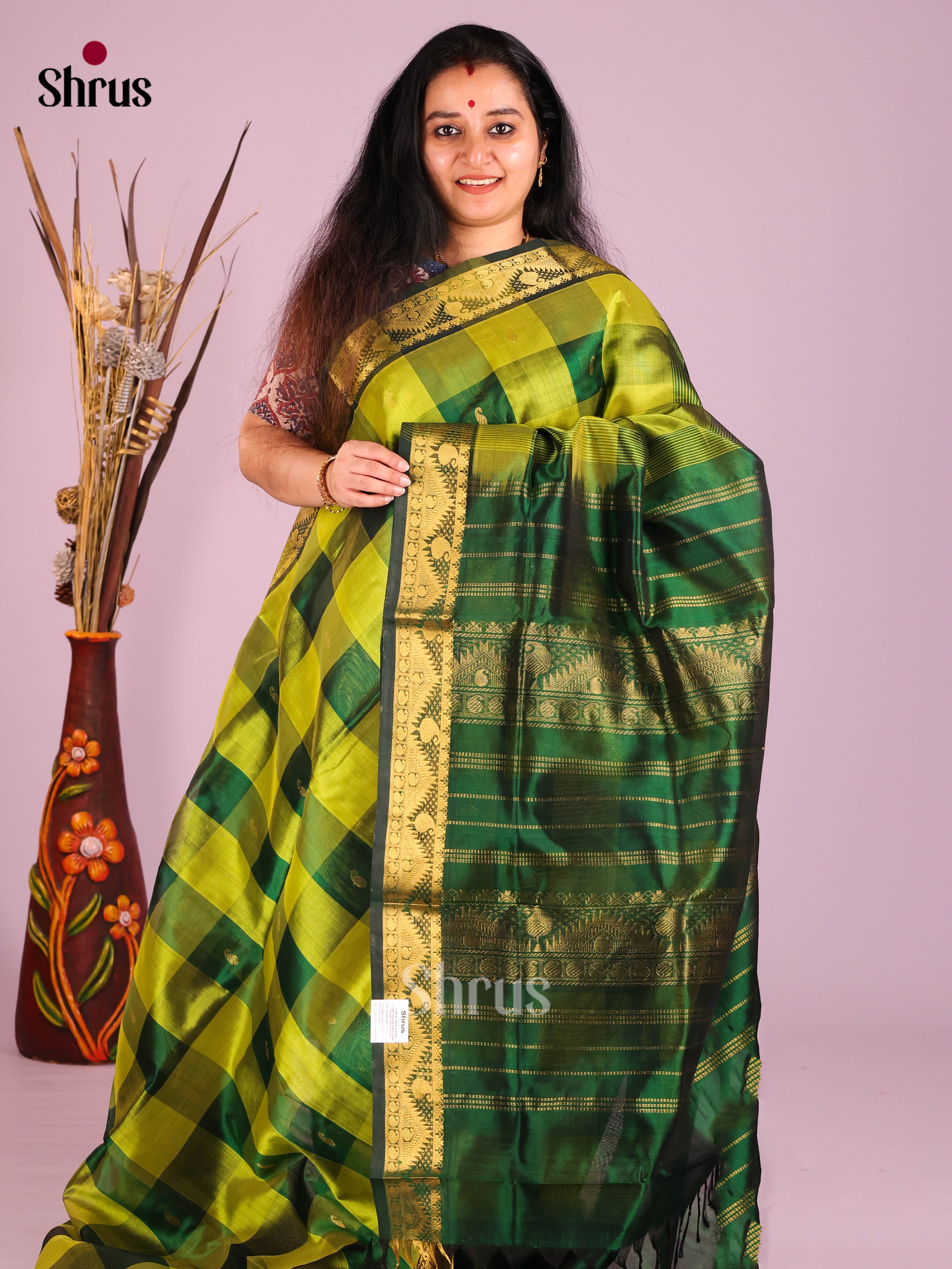 DIS10618 - NON KORVAI MEDIUM BORDER-Checks Saree - Shop on Shrus.com