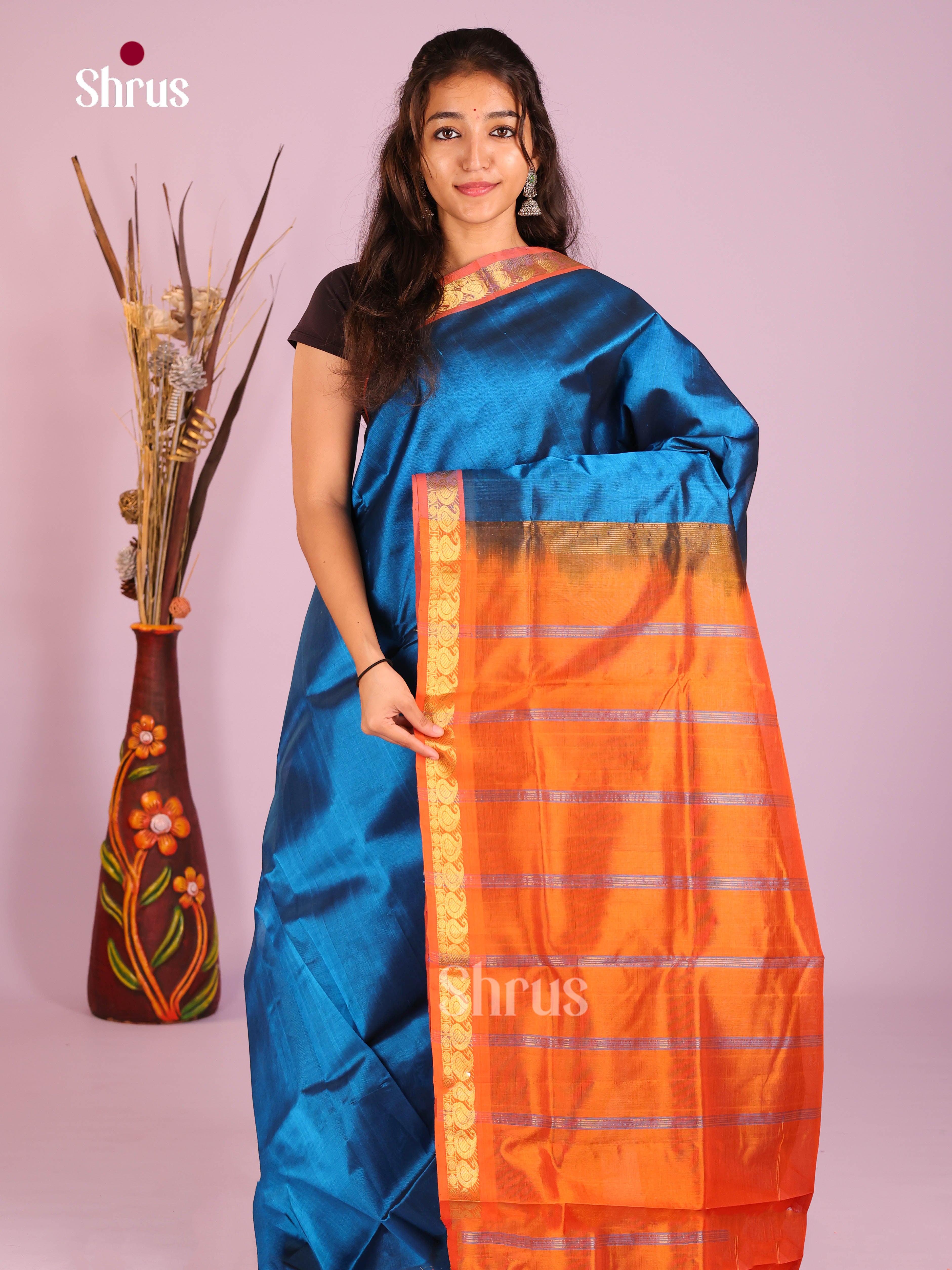 Blue & Orange - Silk Cotton Saree