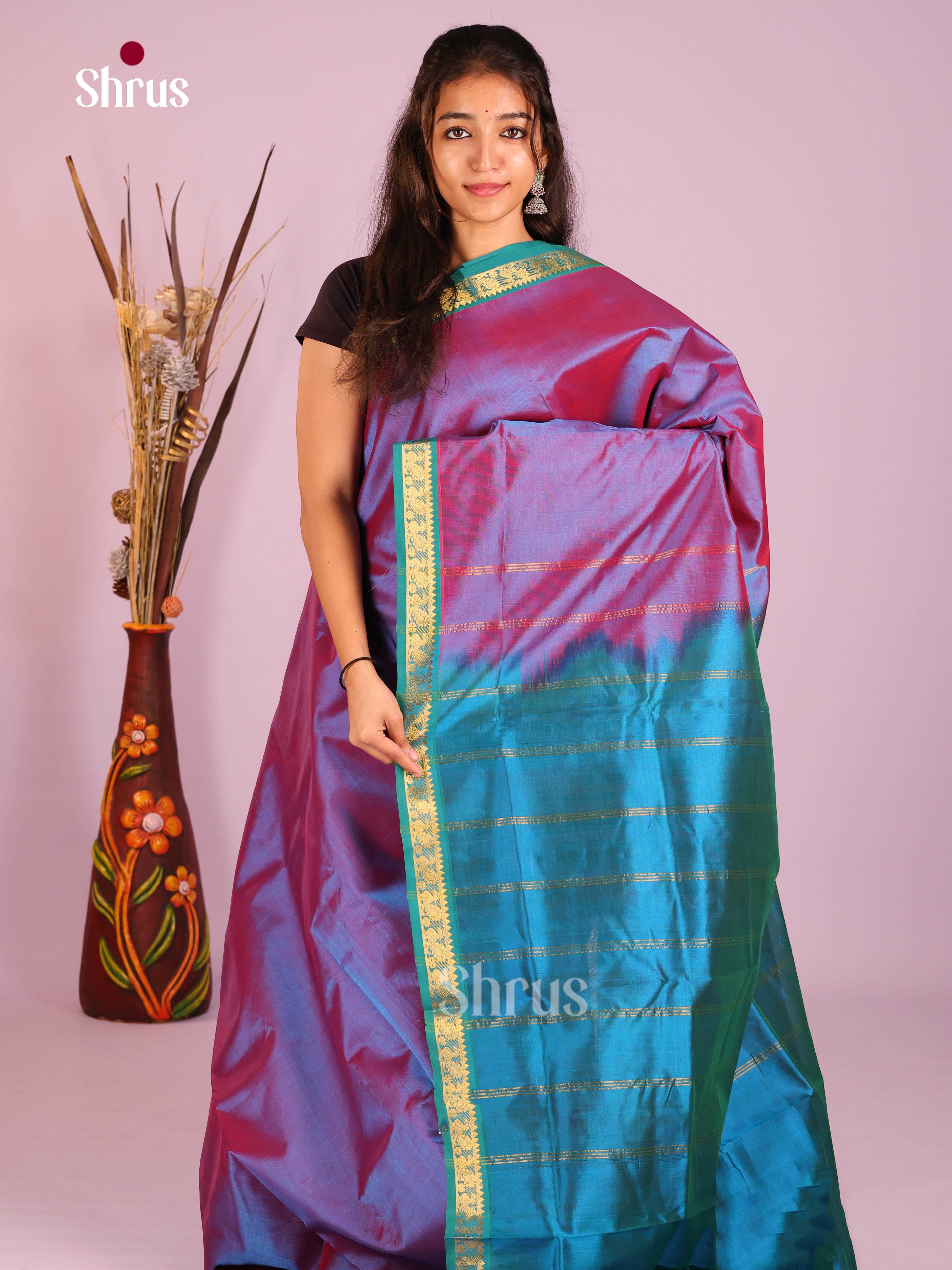 Double Shaded Purple & Blue - Silk Cotton Saree