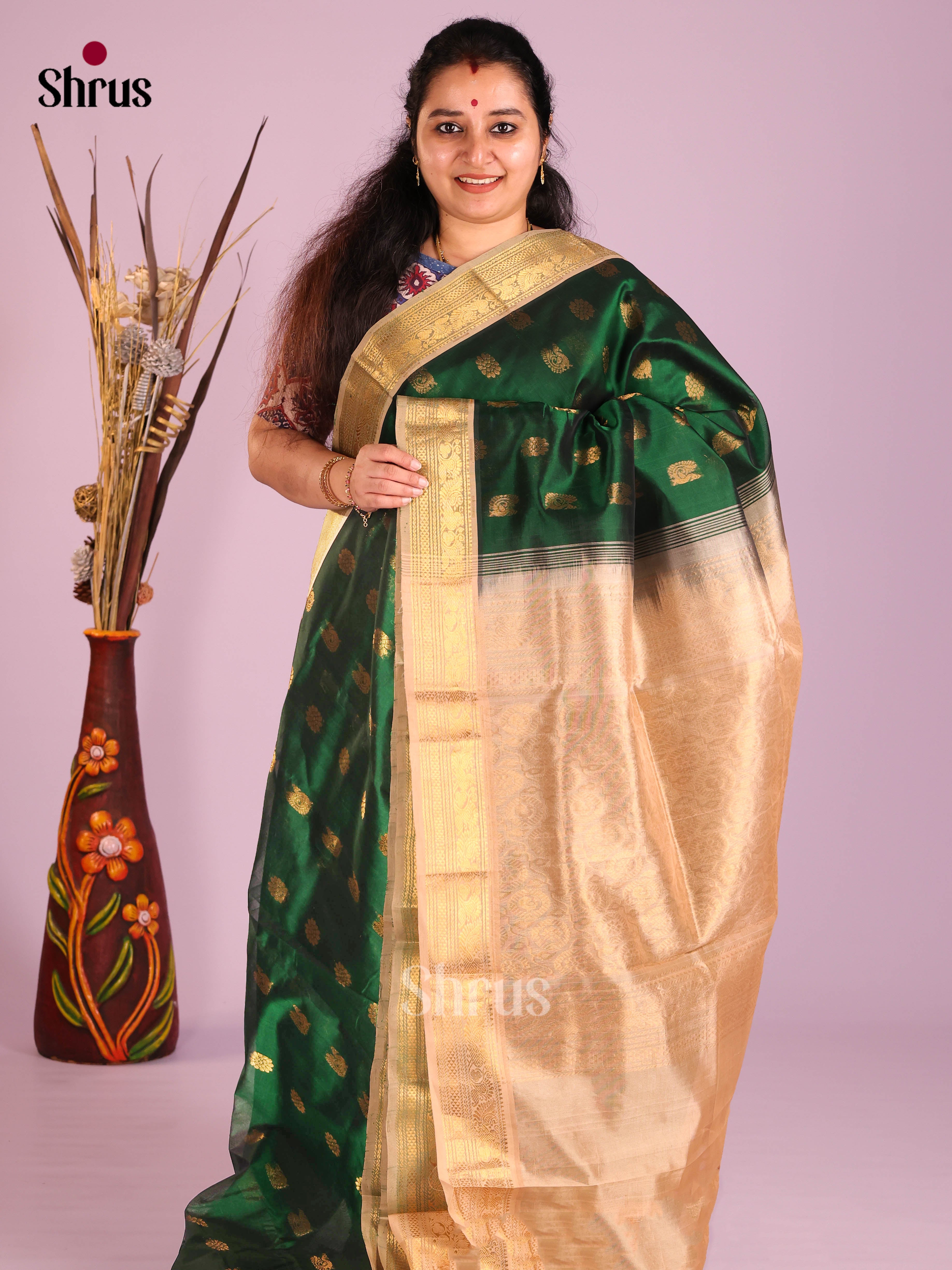 DIS10659 - NON KORVAI MEDIUM BORDER-Butta Saree - Shop on Shrus.com