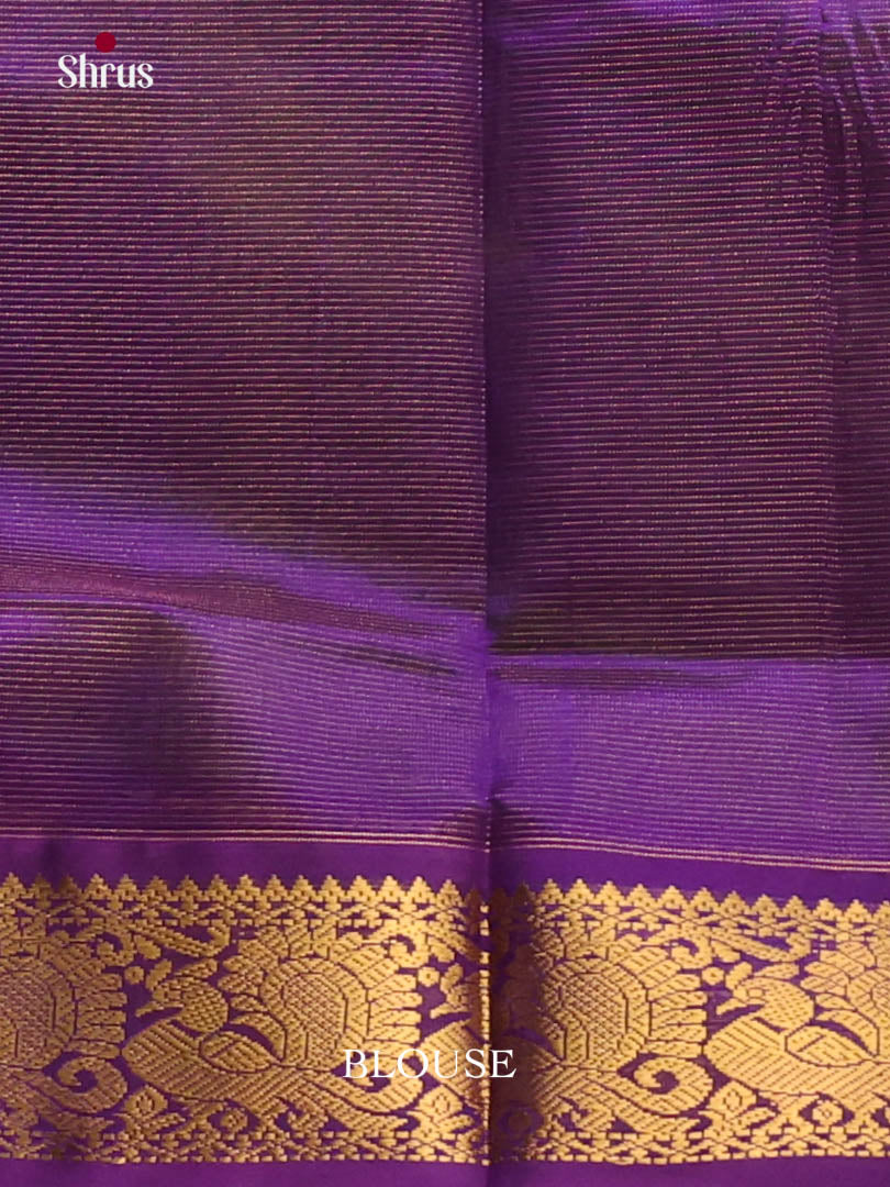 Green & Violet - NON KORVAI MEDIUM BORDER-Lines Silk Cotton Saree - Shop on Shrus.com