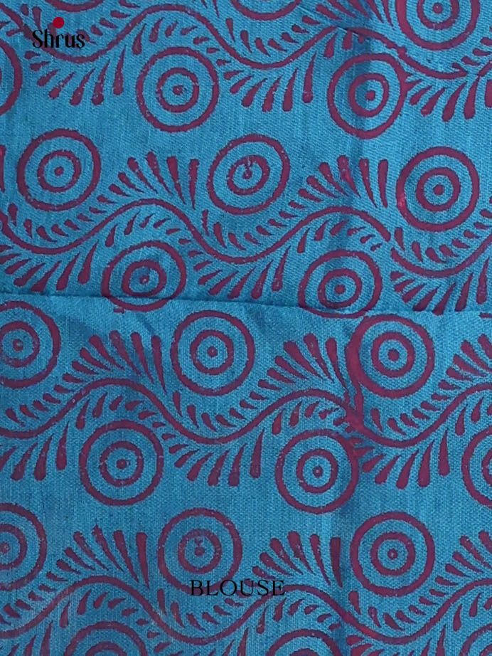 Pink & Blue - Semi Silkcotton print Saree