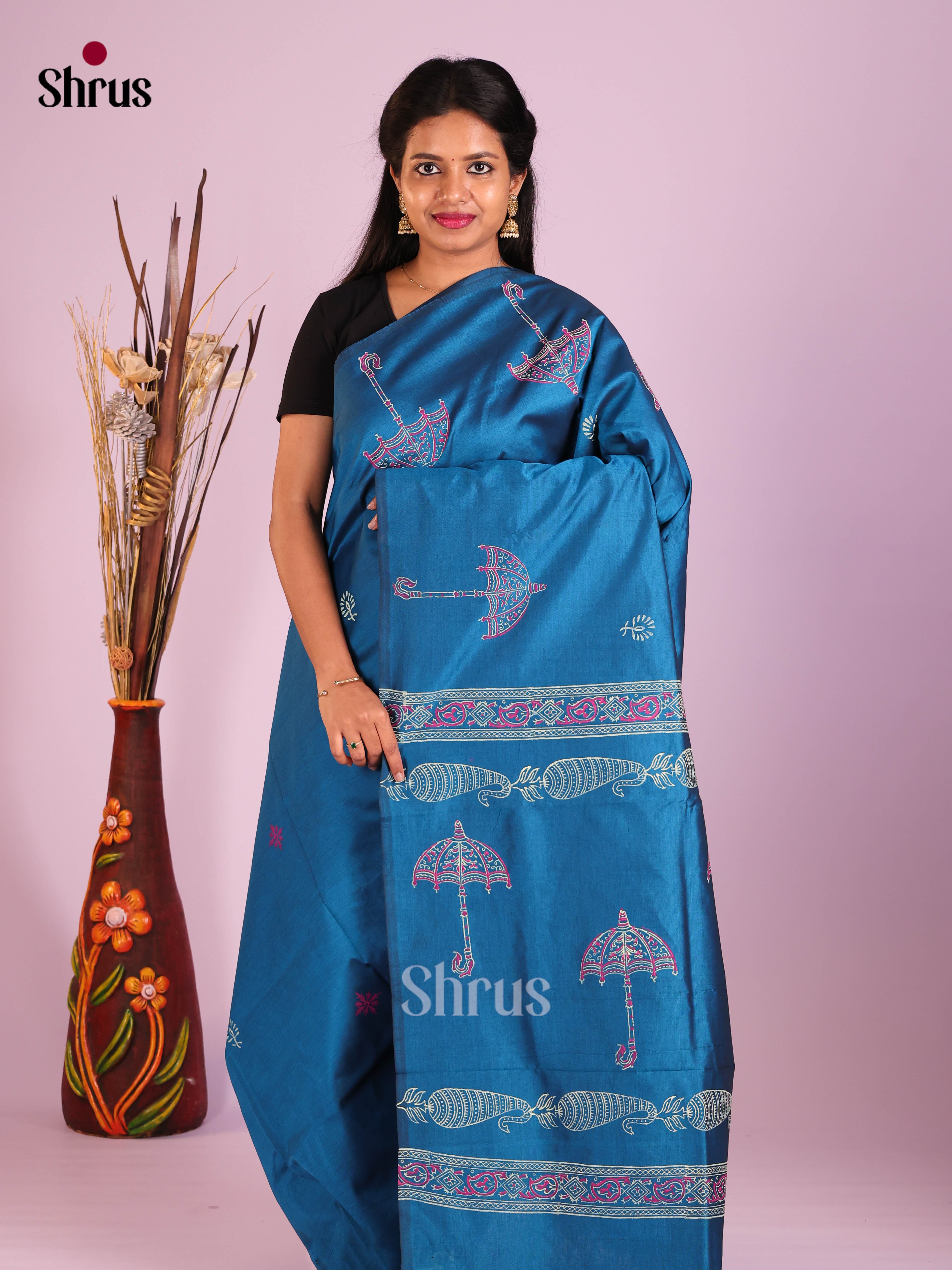 DIS10697 - Semi Silkcotton print Saree - Shop on Shrus.com