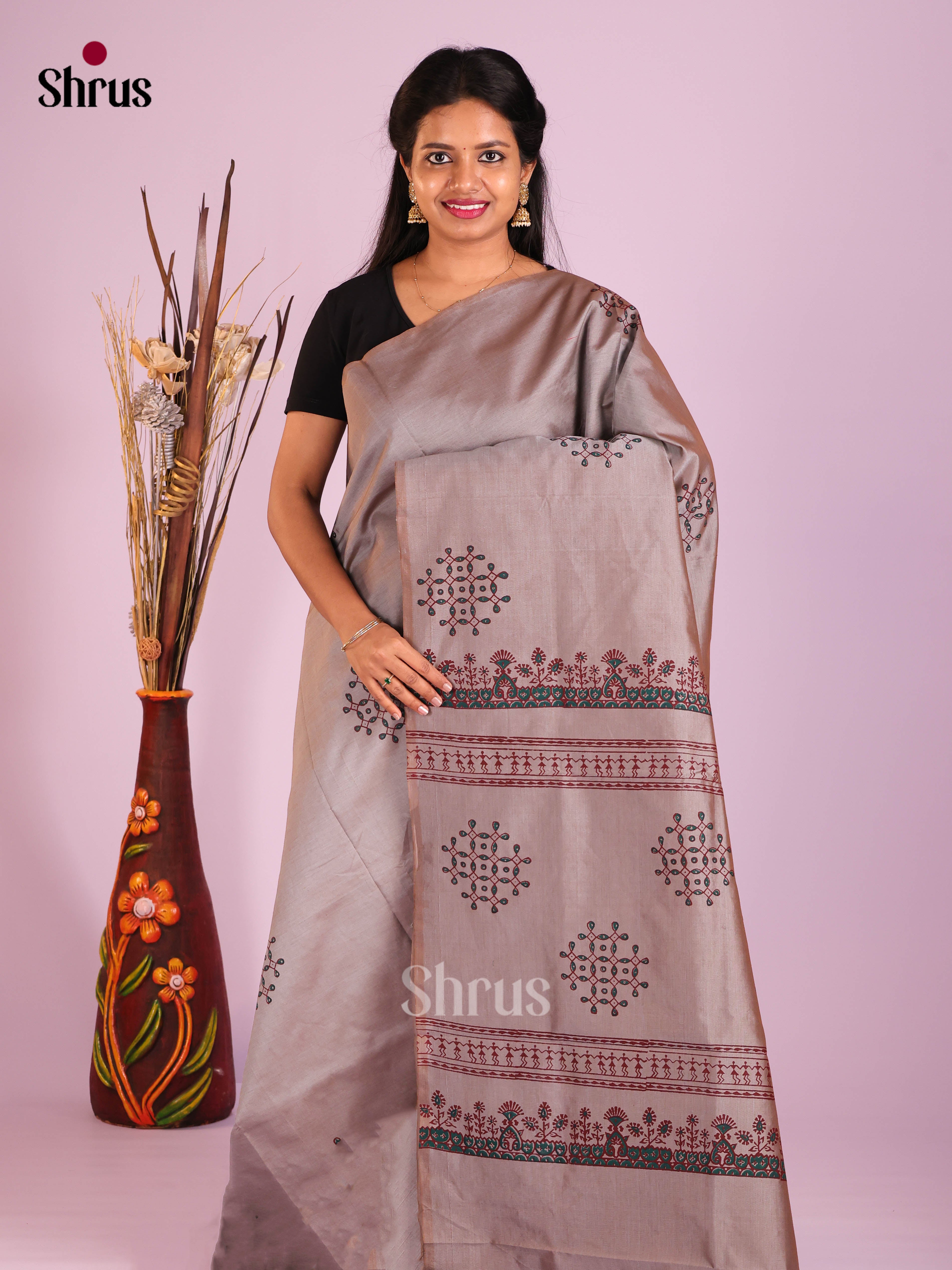 DIS10698 - Semi Silkcotton print Saree - Shop on Shrus.com