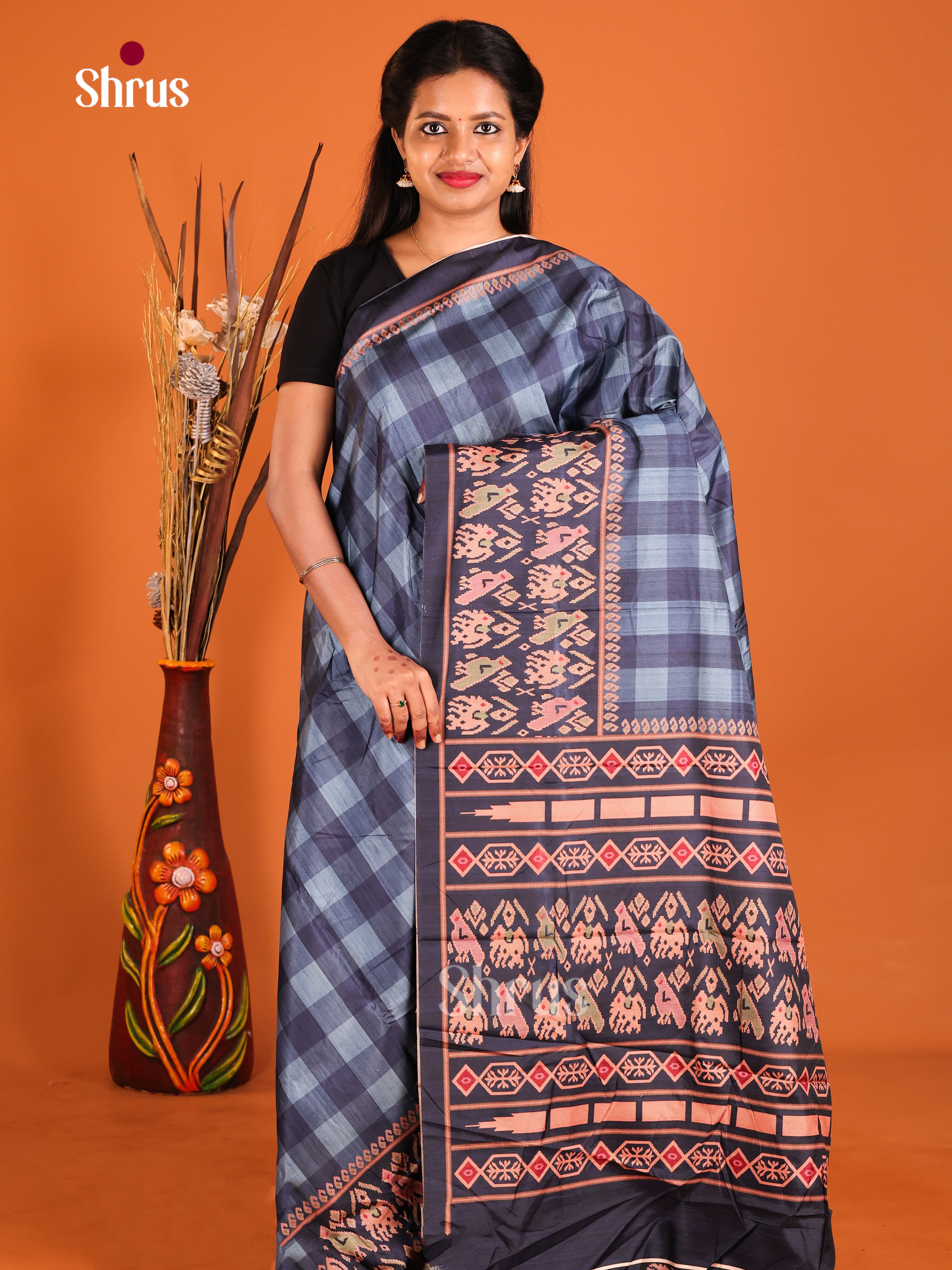Blue & Navy Blue - Semi Crepe Saree
