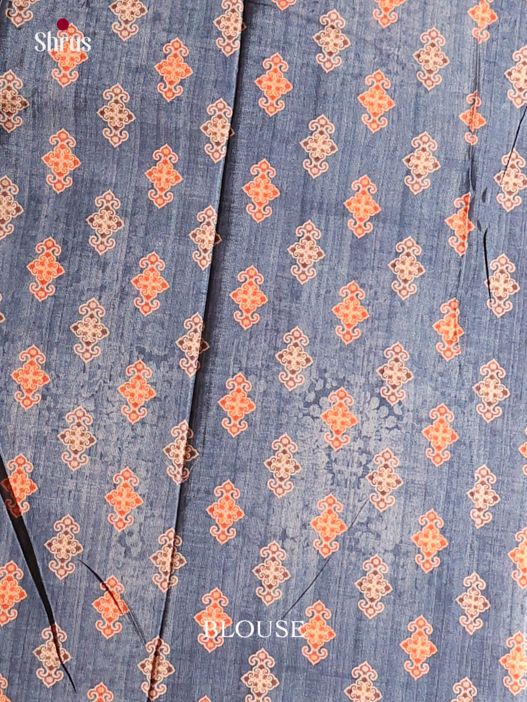 Blue & Orange - Semi Crepe Saree