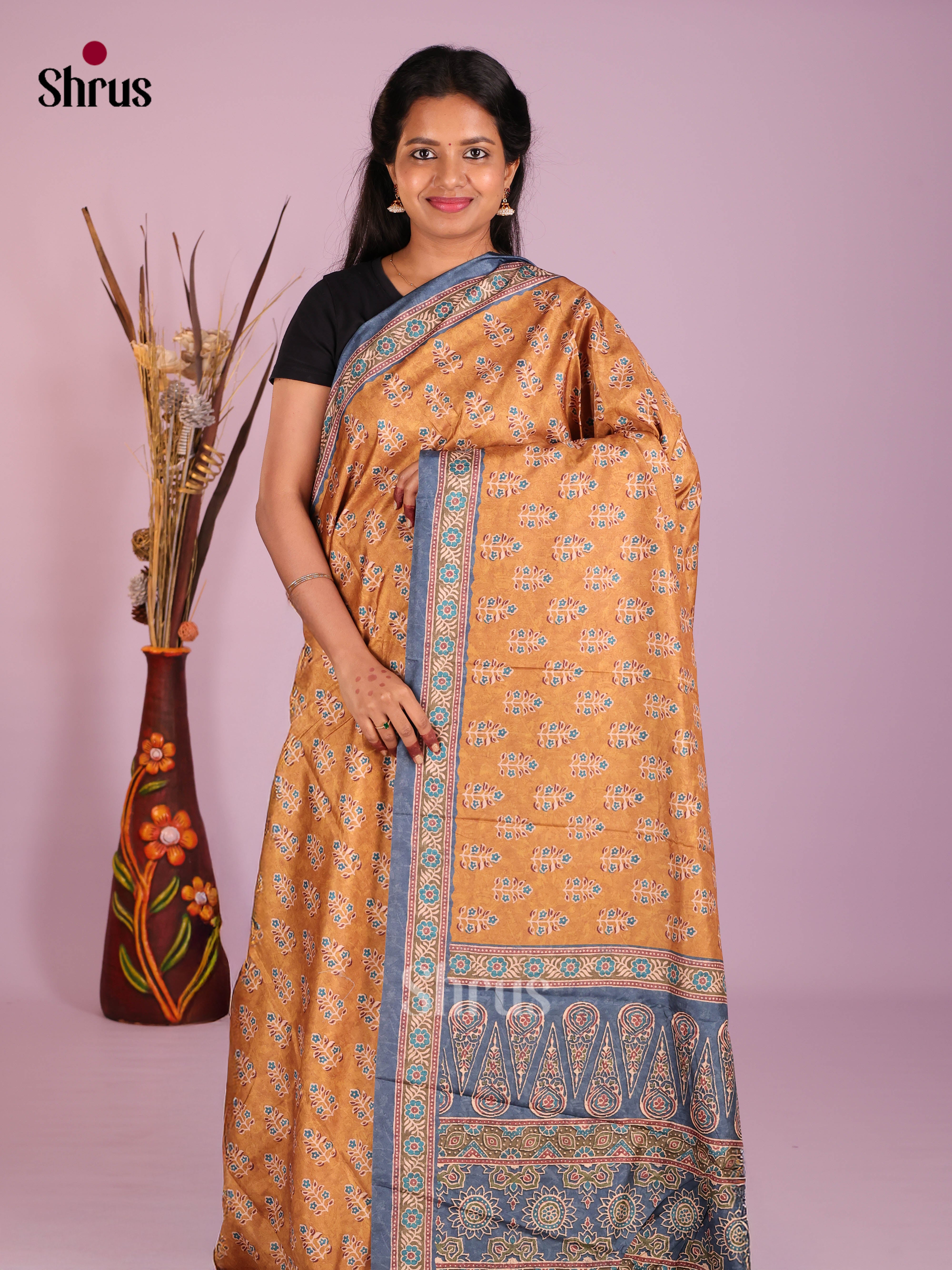 Mustard & Blue - Semi Crepe Saree - Shop on Shrus.com