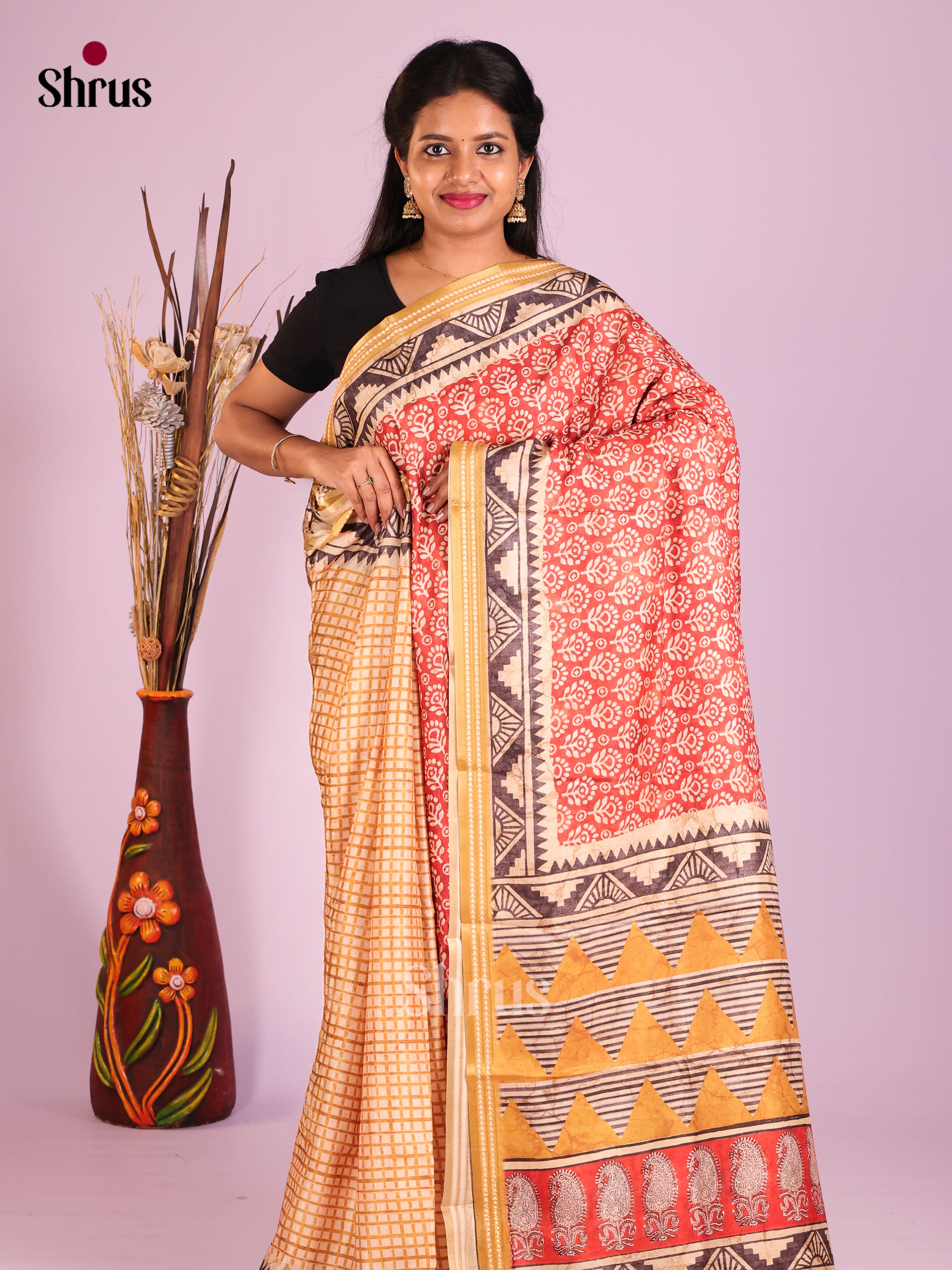 Orange & Yellow - Semi matka Saree