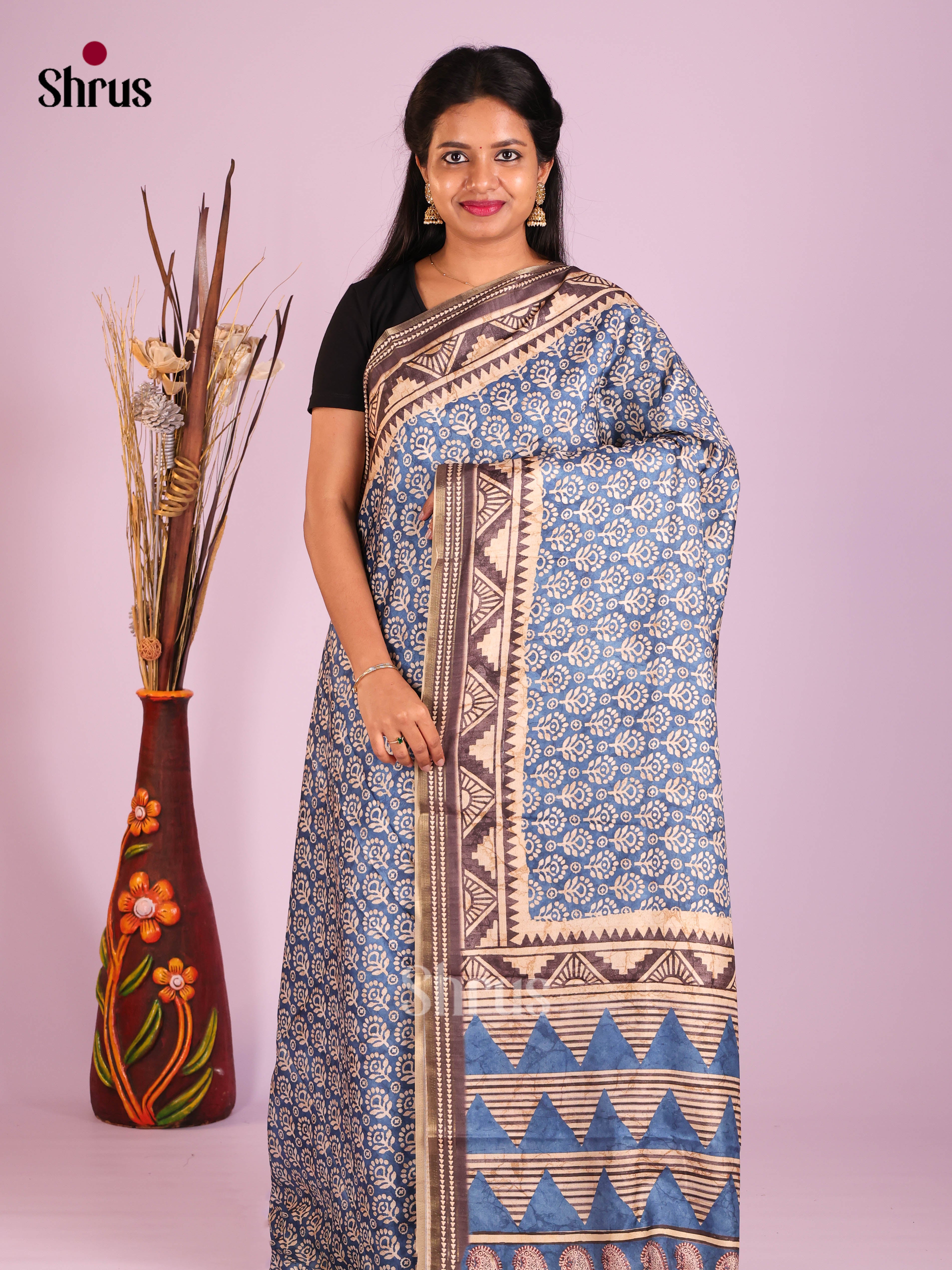Blue & Brown- Semi matka Saree