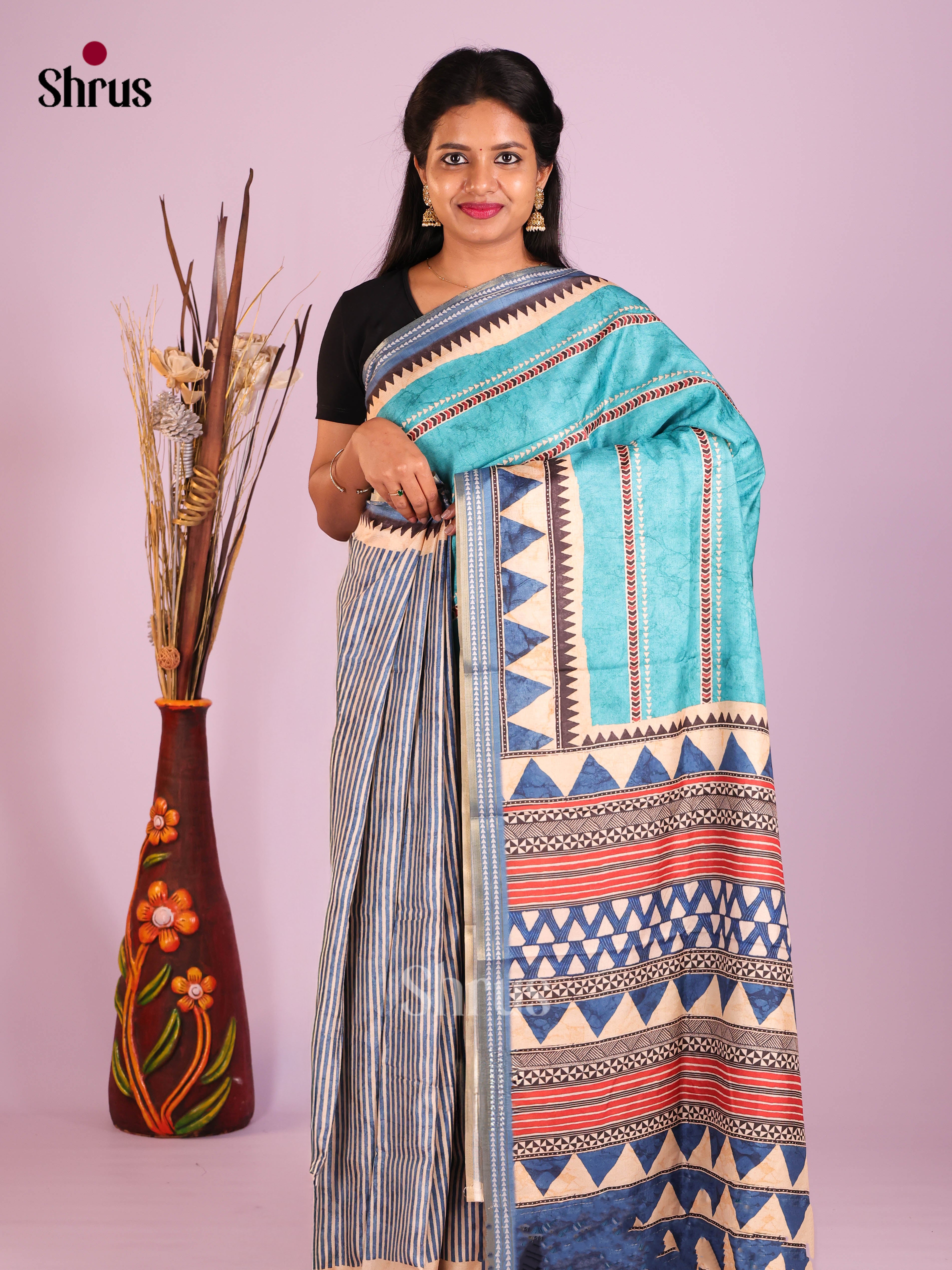 Light Blue & Blue - Semi matka Saree