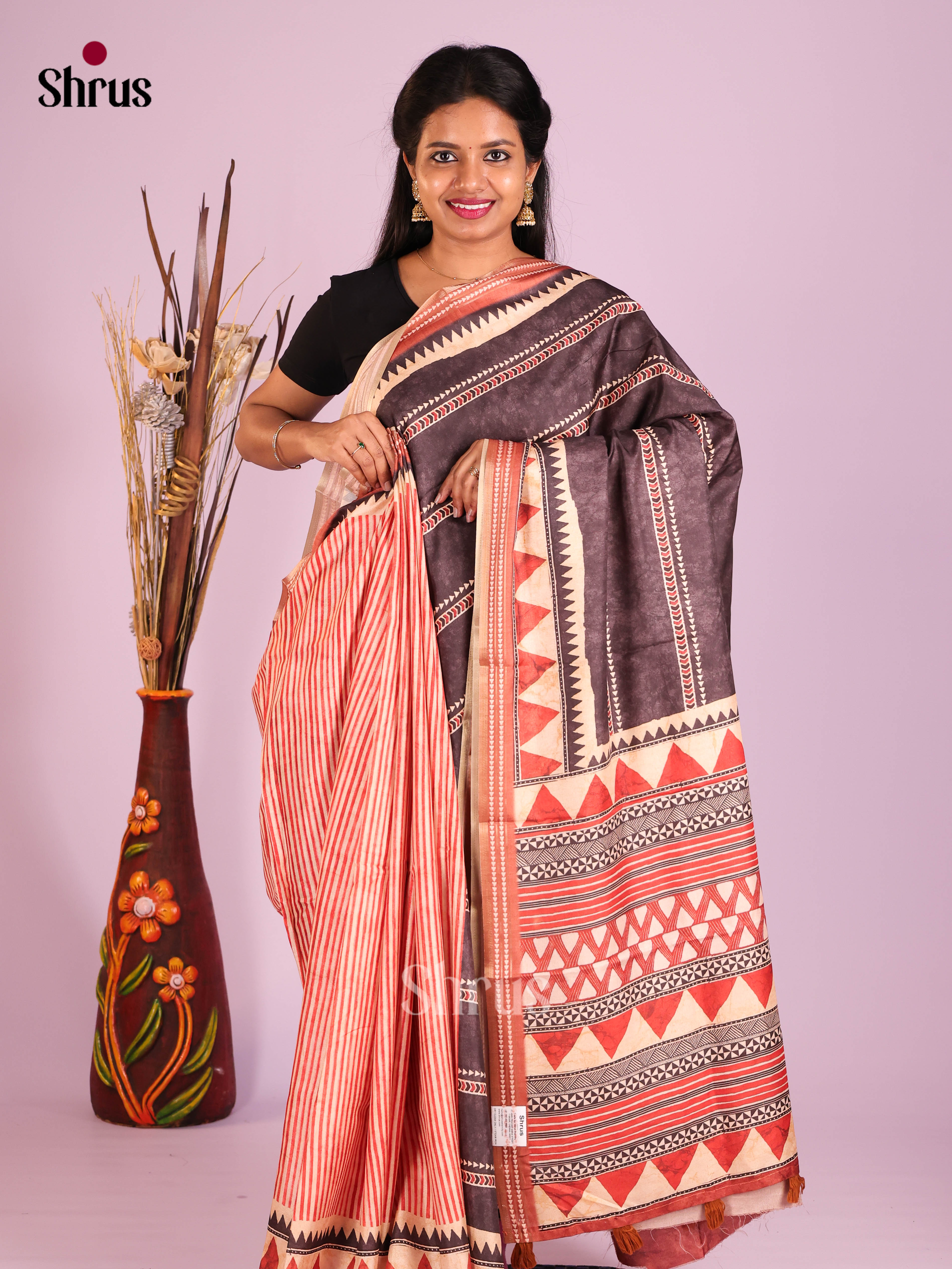 Brown & Red - Semi matka Saree