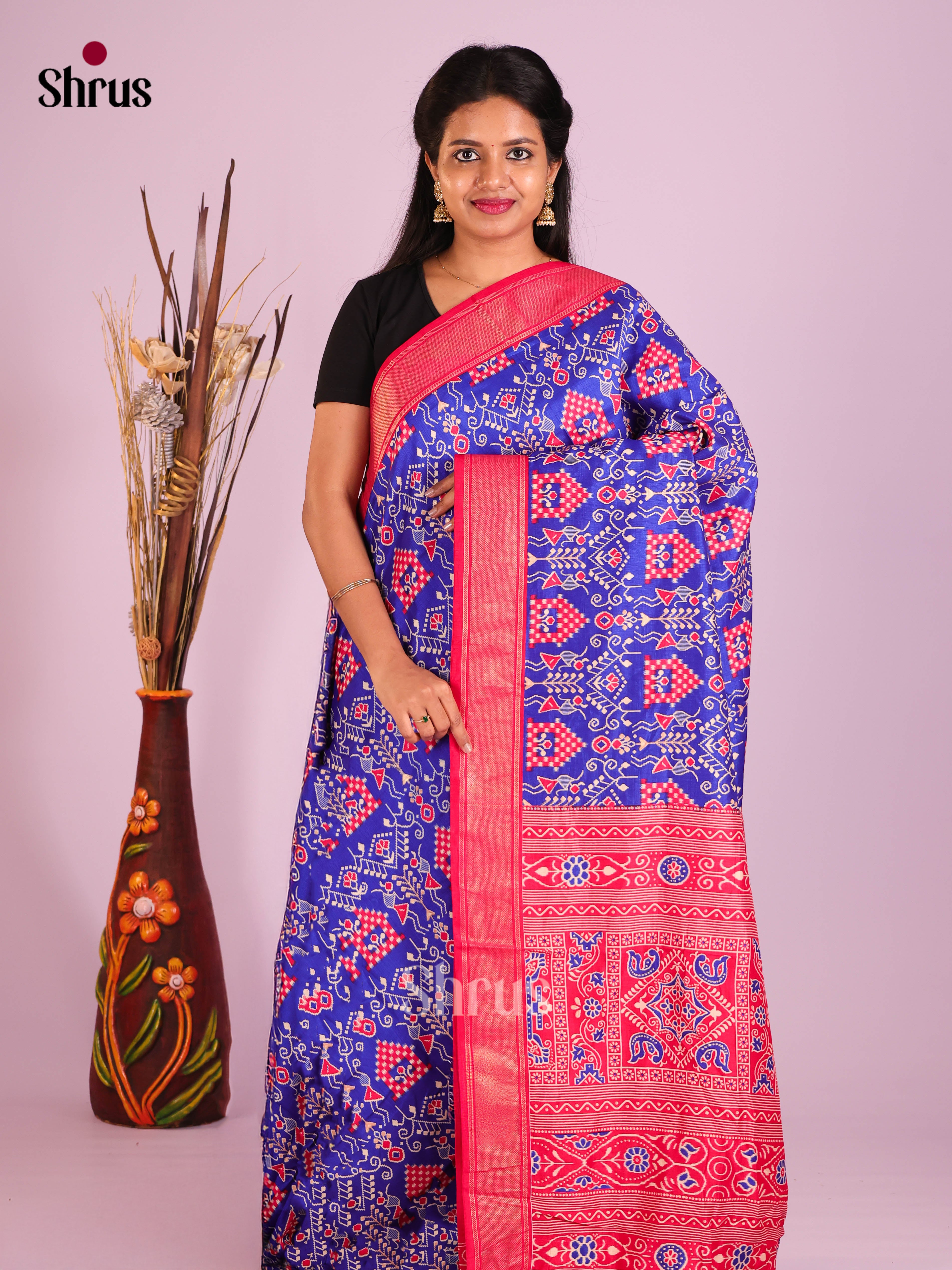 DIS11163 - Semi Ikkat Print Saree - Shop on Shrus.com