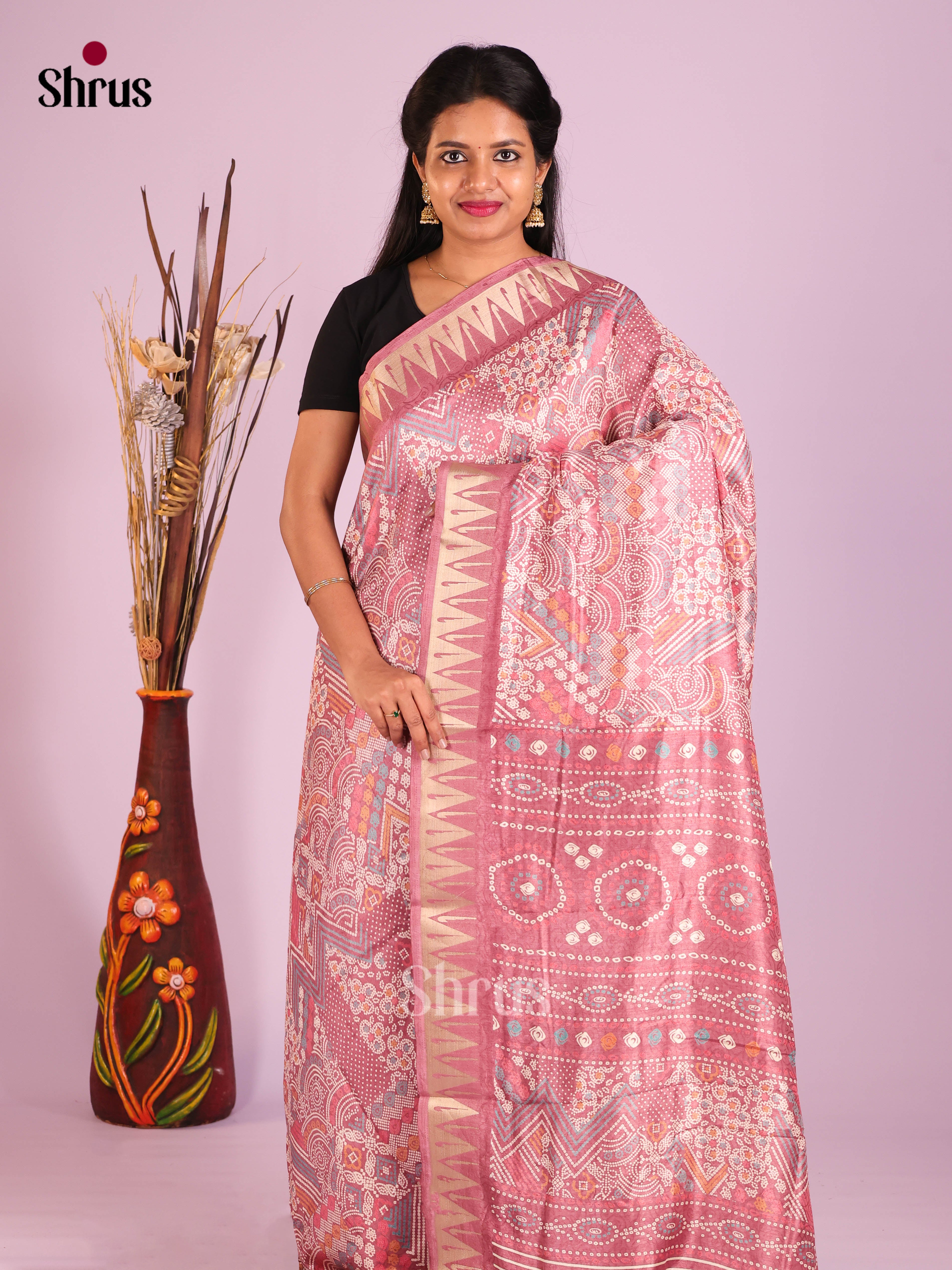 DIS11164 - Semi Ikkat Print Saree - Shop on Shrus.com