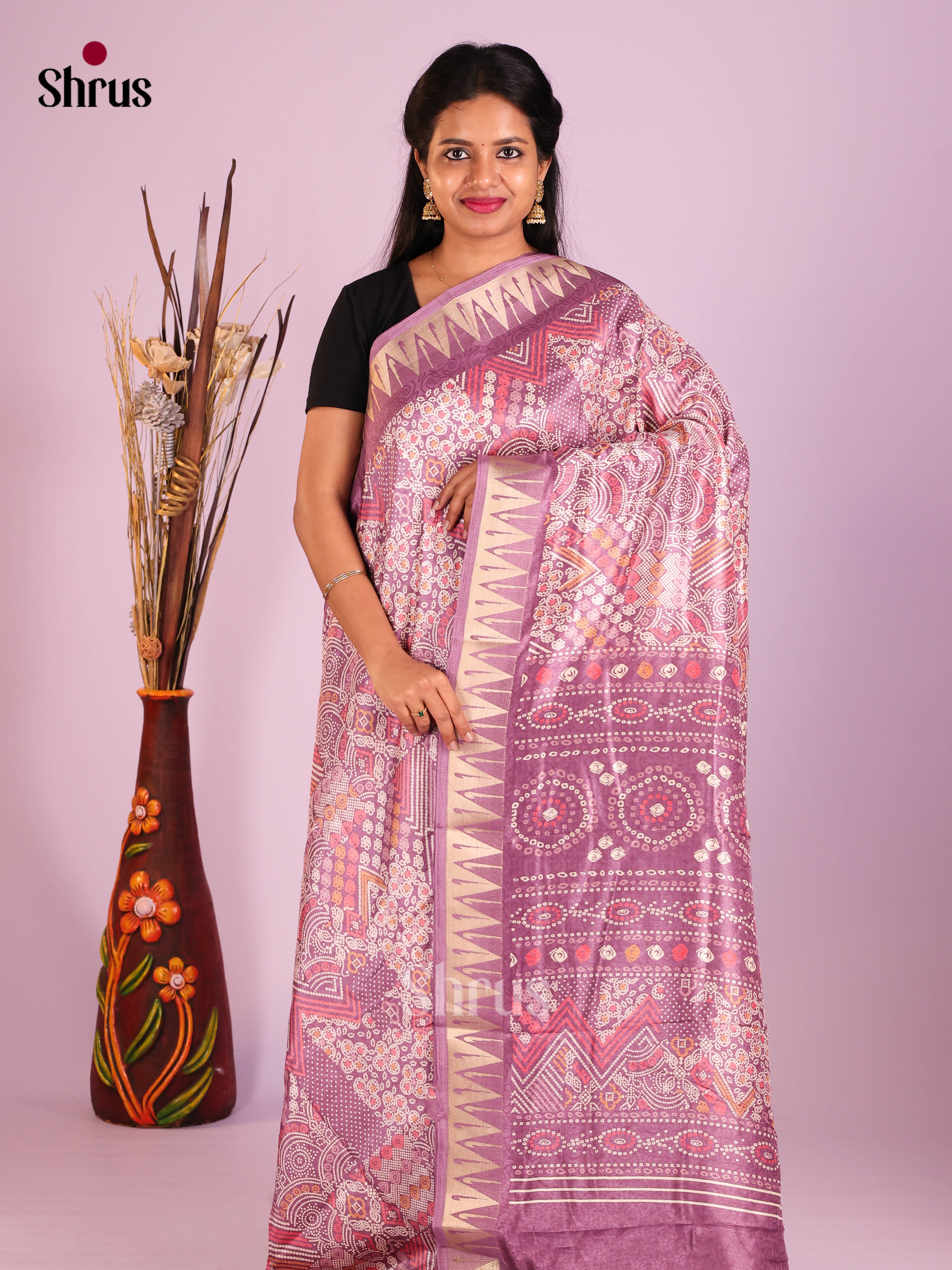 DIS11165 - Semi Ikkat Print Saree - Shop on Shrus.com