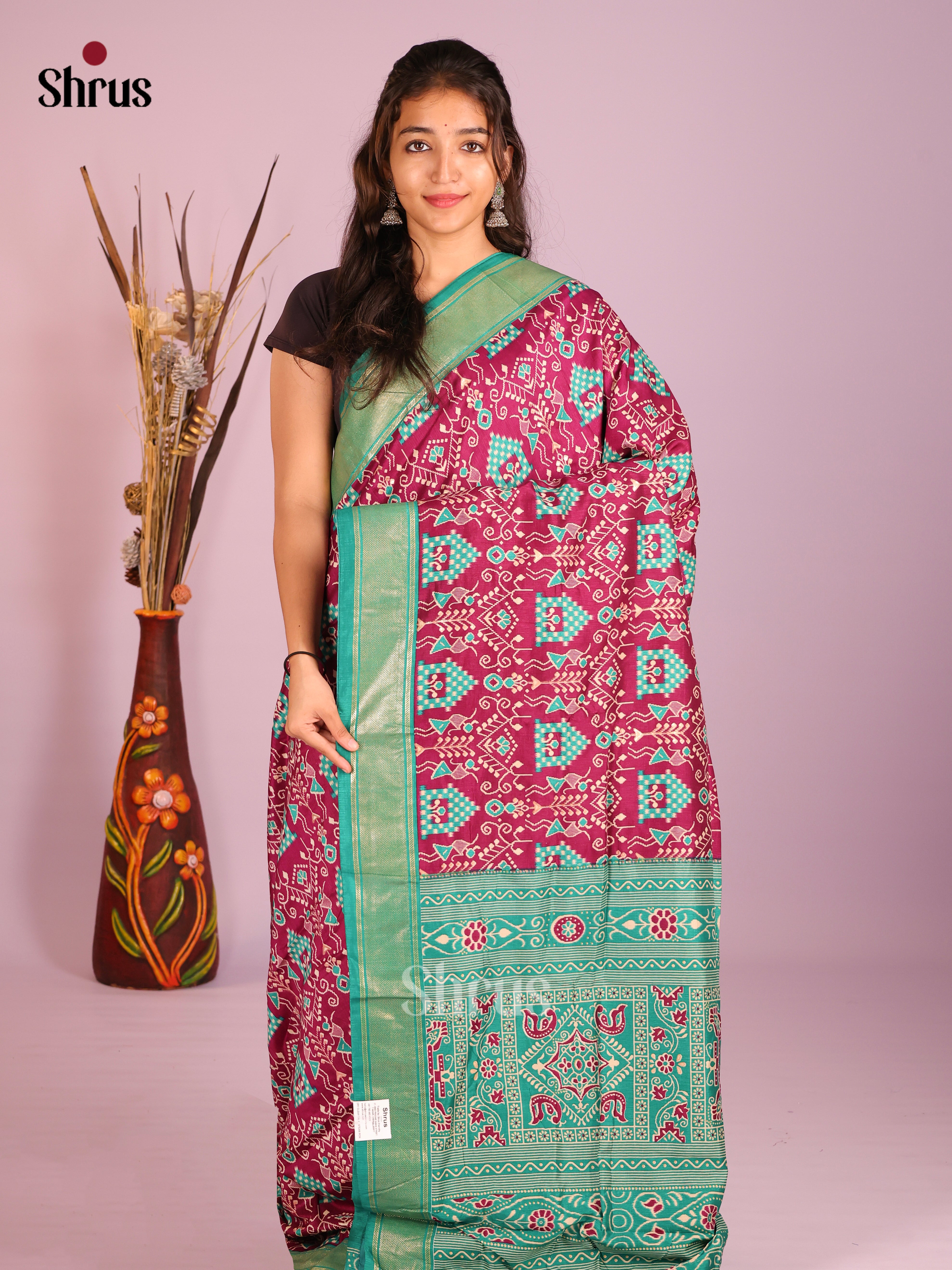 DIS11167 - Semi Ikkat Print Saree - Shop on Shrus.com