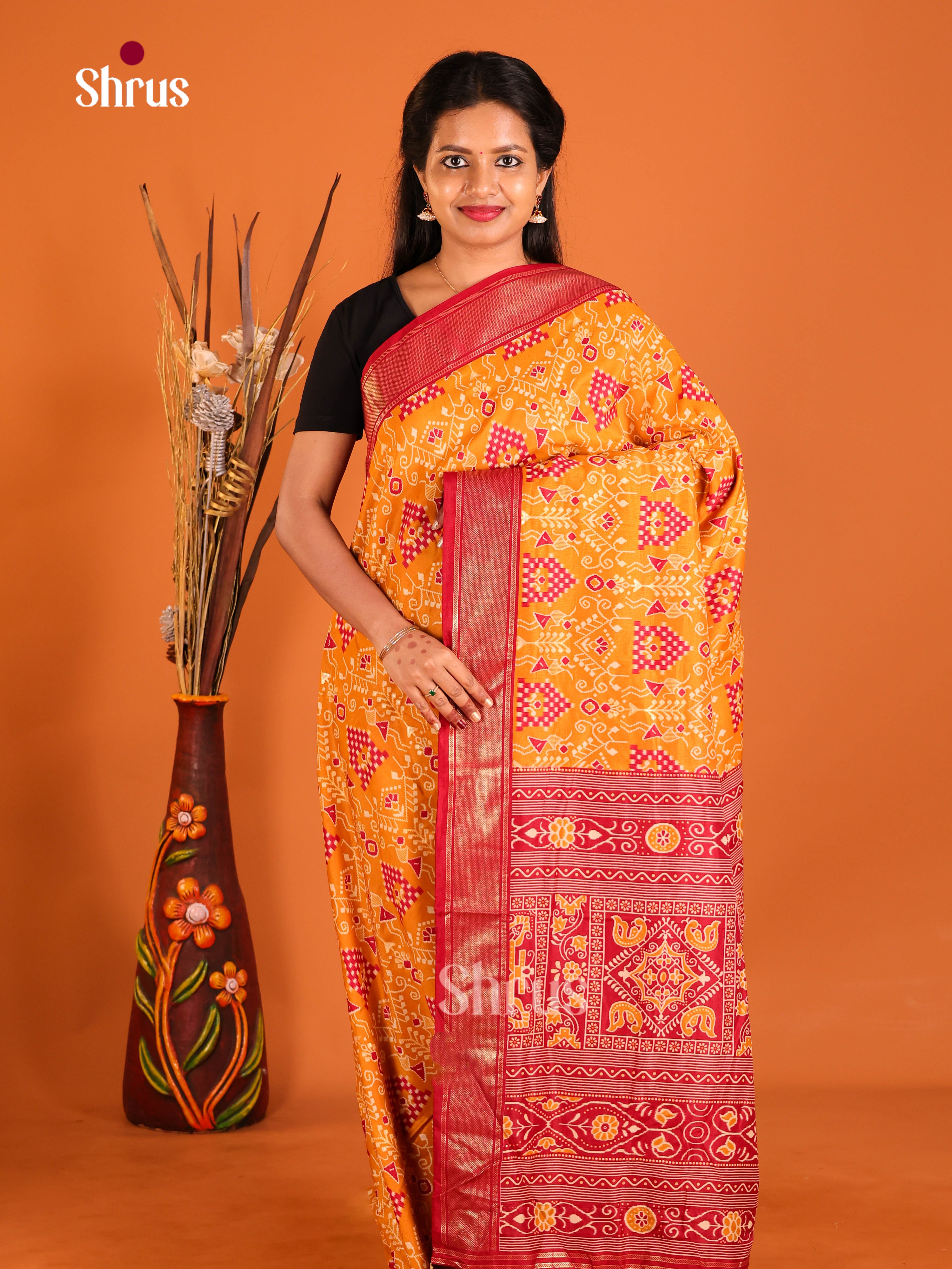 DIS11168 - Semi Ikkat Print Saree - Shop on Shrus.com
