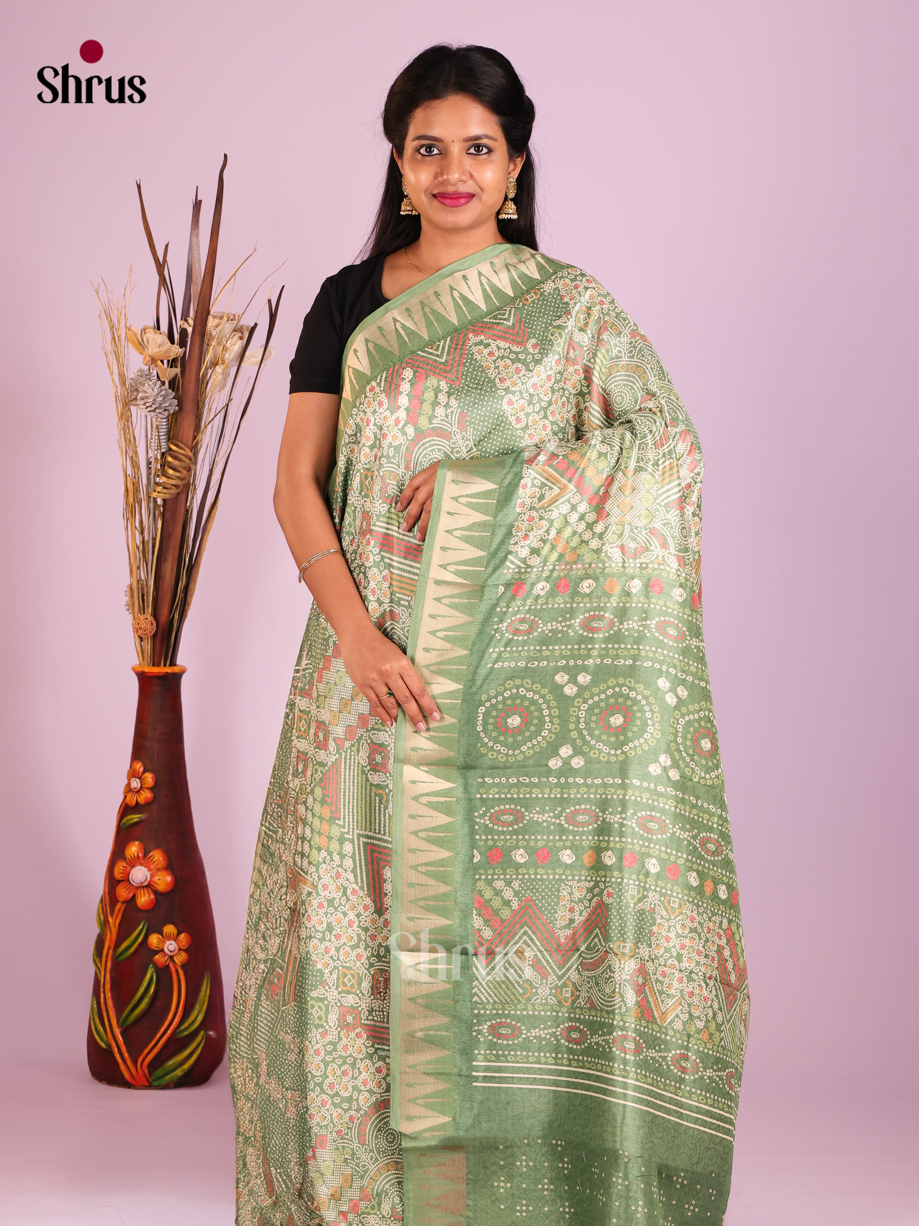 DIS11170 - Semi Ikkat Print Saree - Shop on Shrus.com