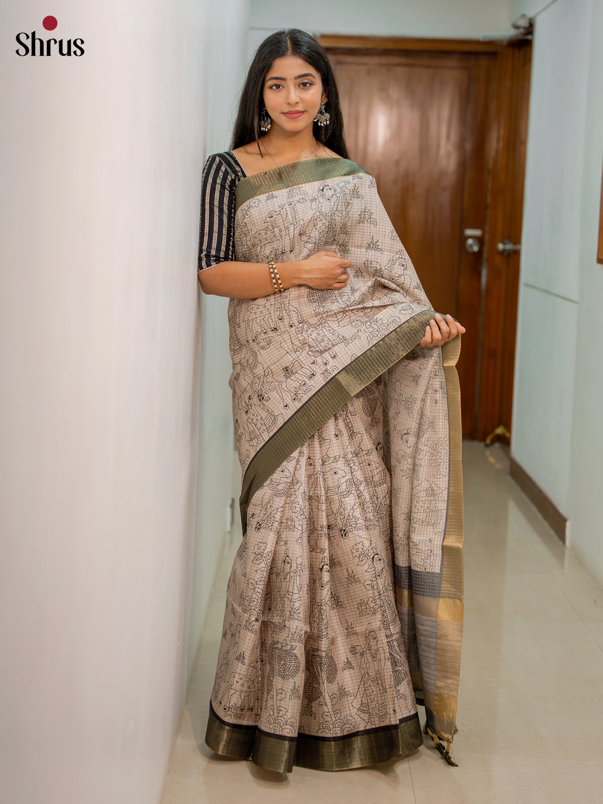 DIS11297 - Printed Semi Tussar Saree
