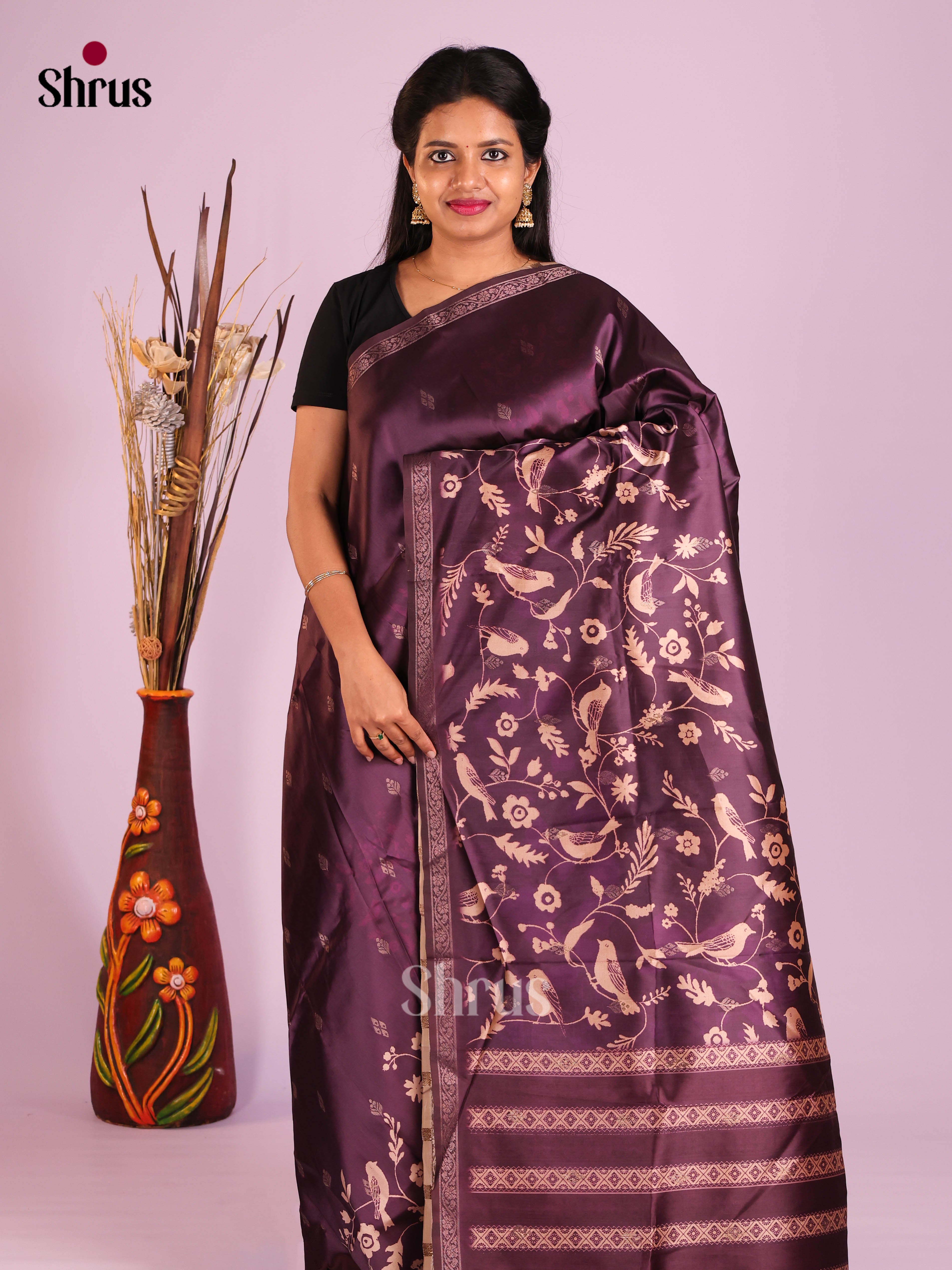 Purple - Semi Dupion Saree