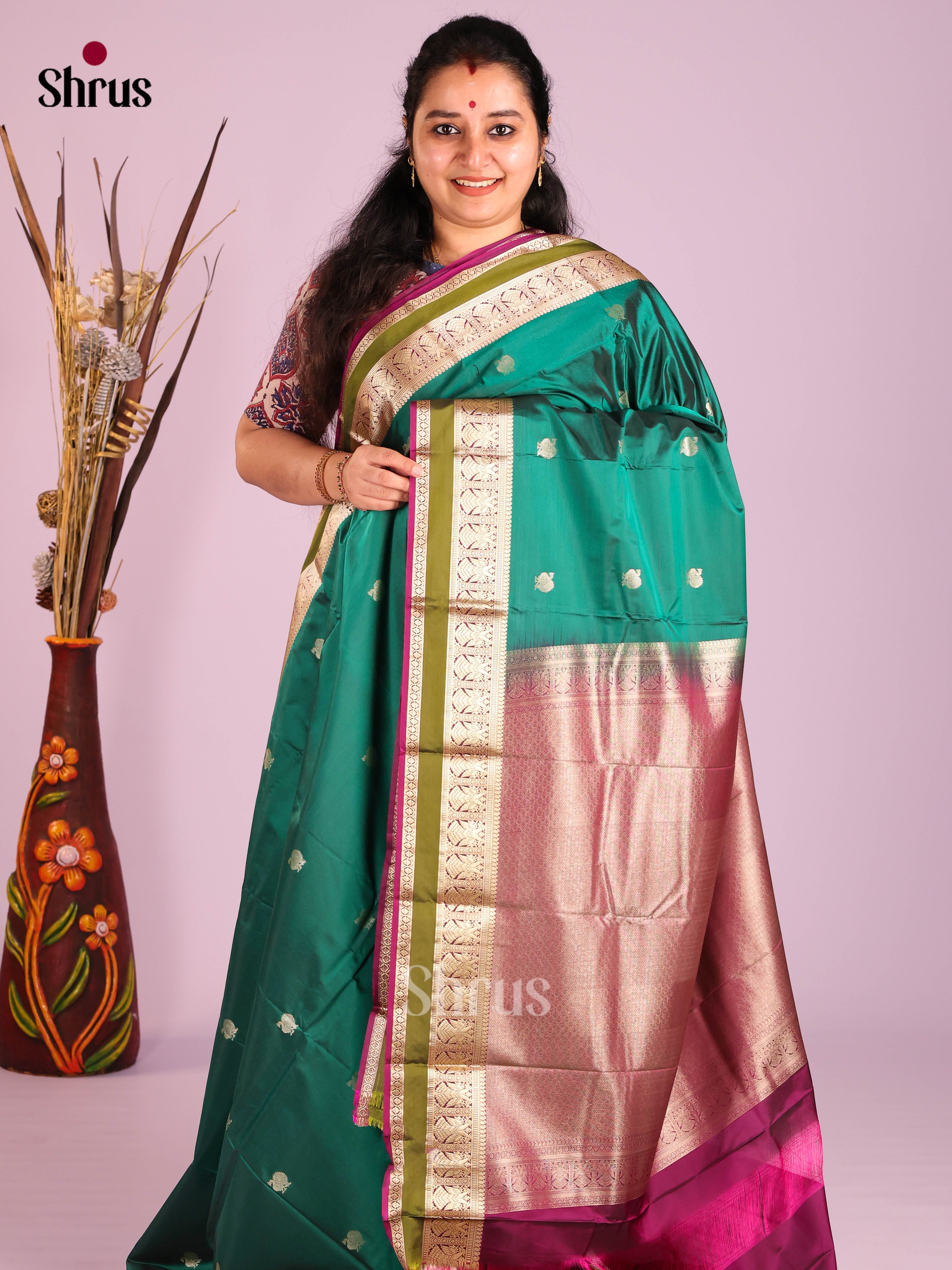 Green & Purple - Softsilk-halfpure Saree - Shop on Shrus.com