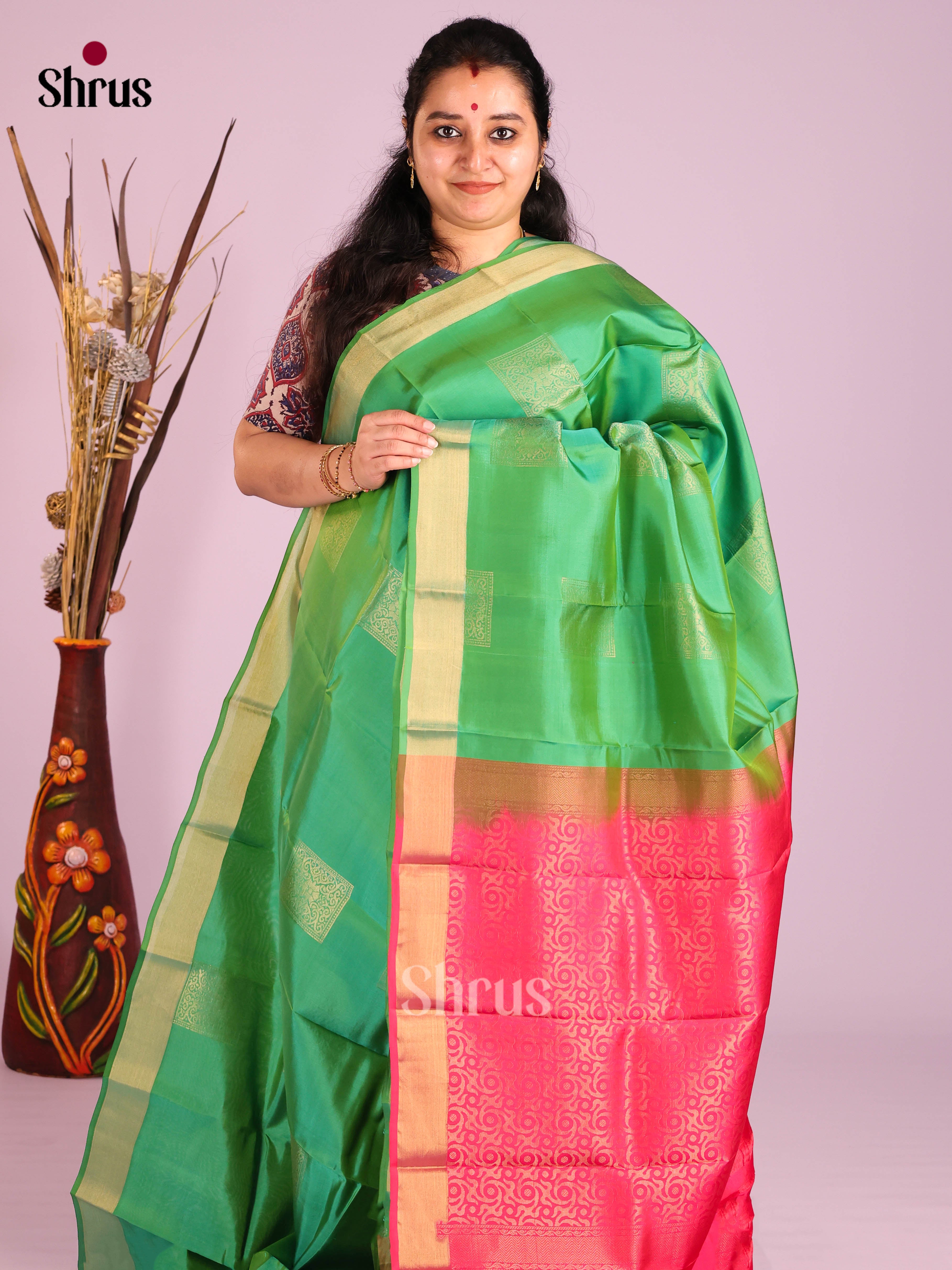 Green & purple - Softsilk-halfpure Saree - Shop on Shrus.com