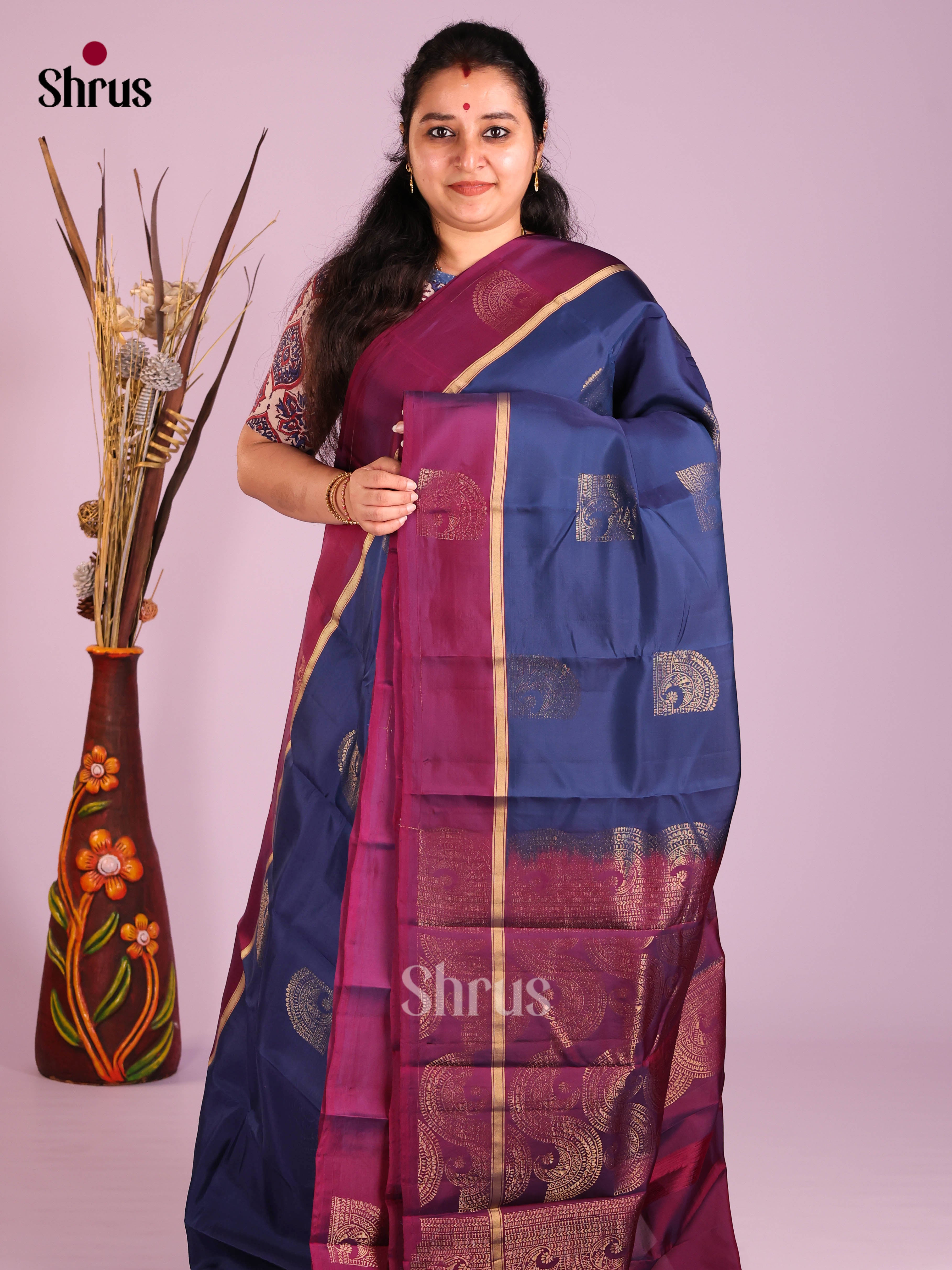 Blue & Purple- Softsilk-halfpure Saree