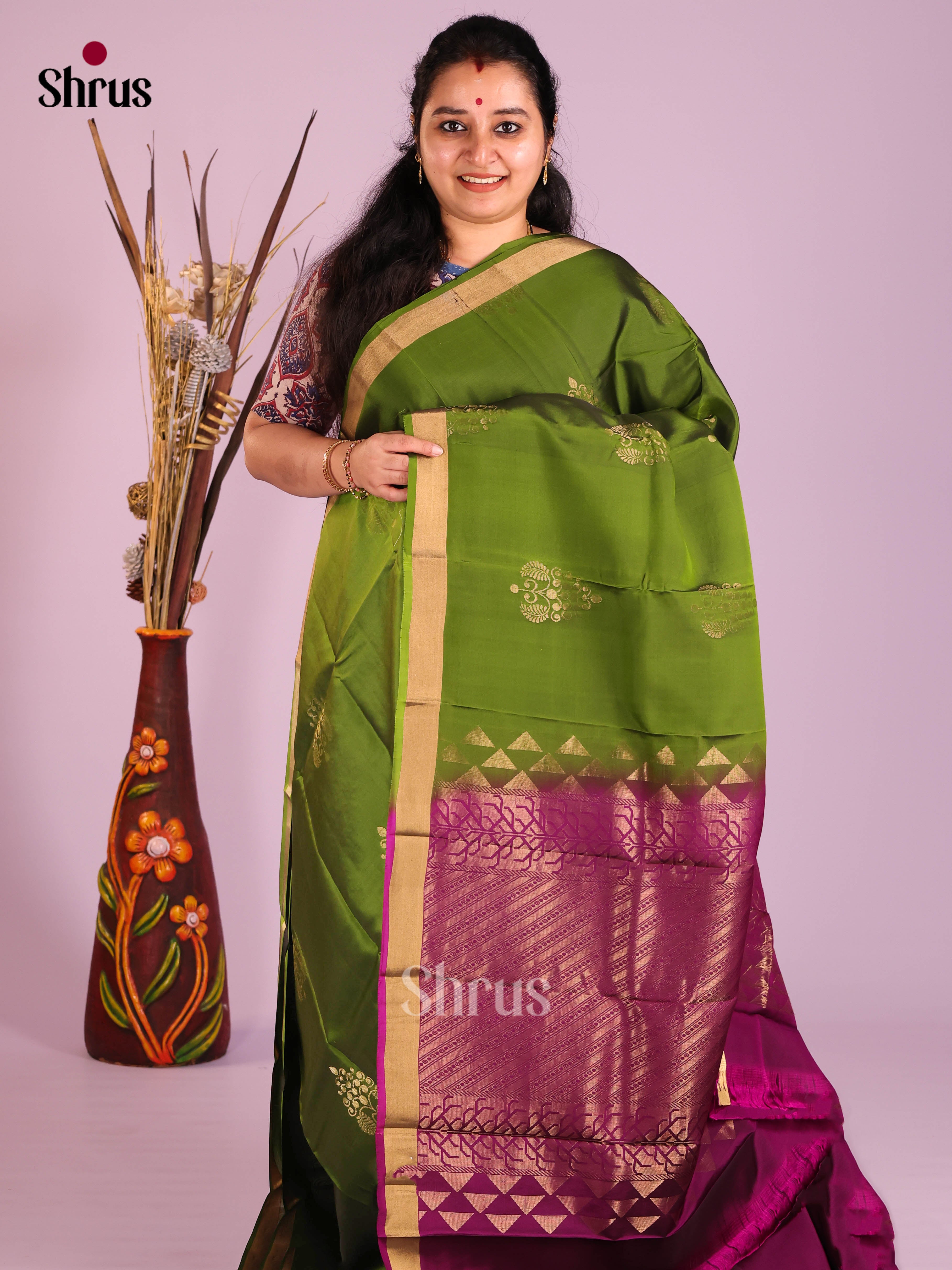 Green & Purple- Softsilk-halfpure Saree - Shop on Shrus.com