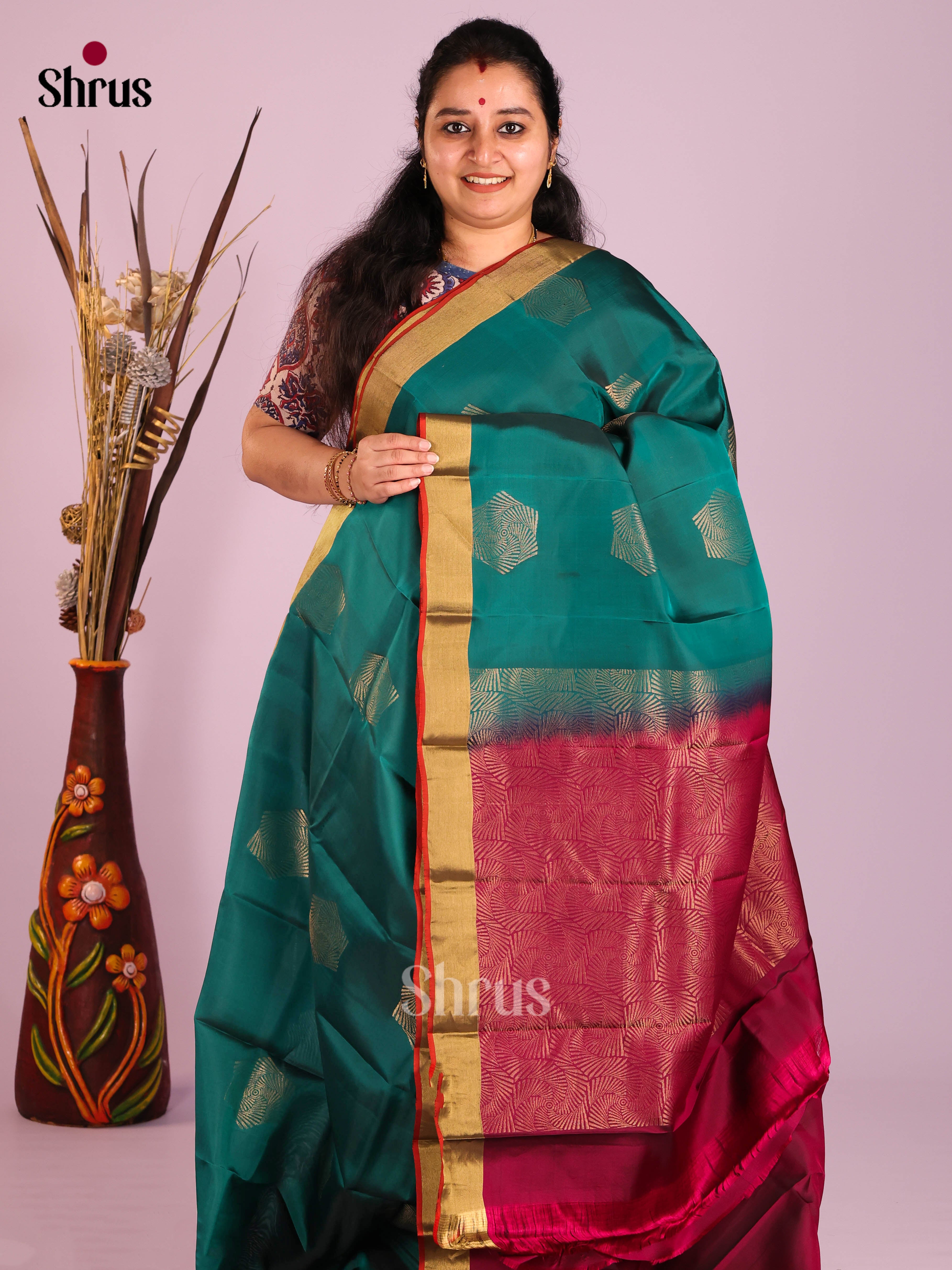 Green & Maroon- Softsilk-halfpure Saree - Shop on Shrus.com