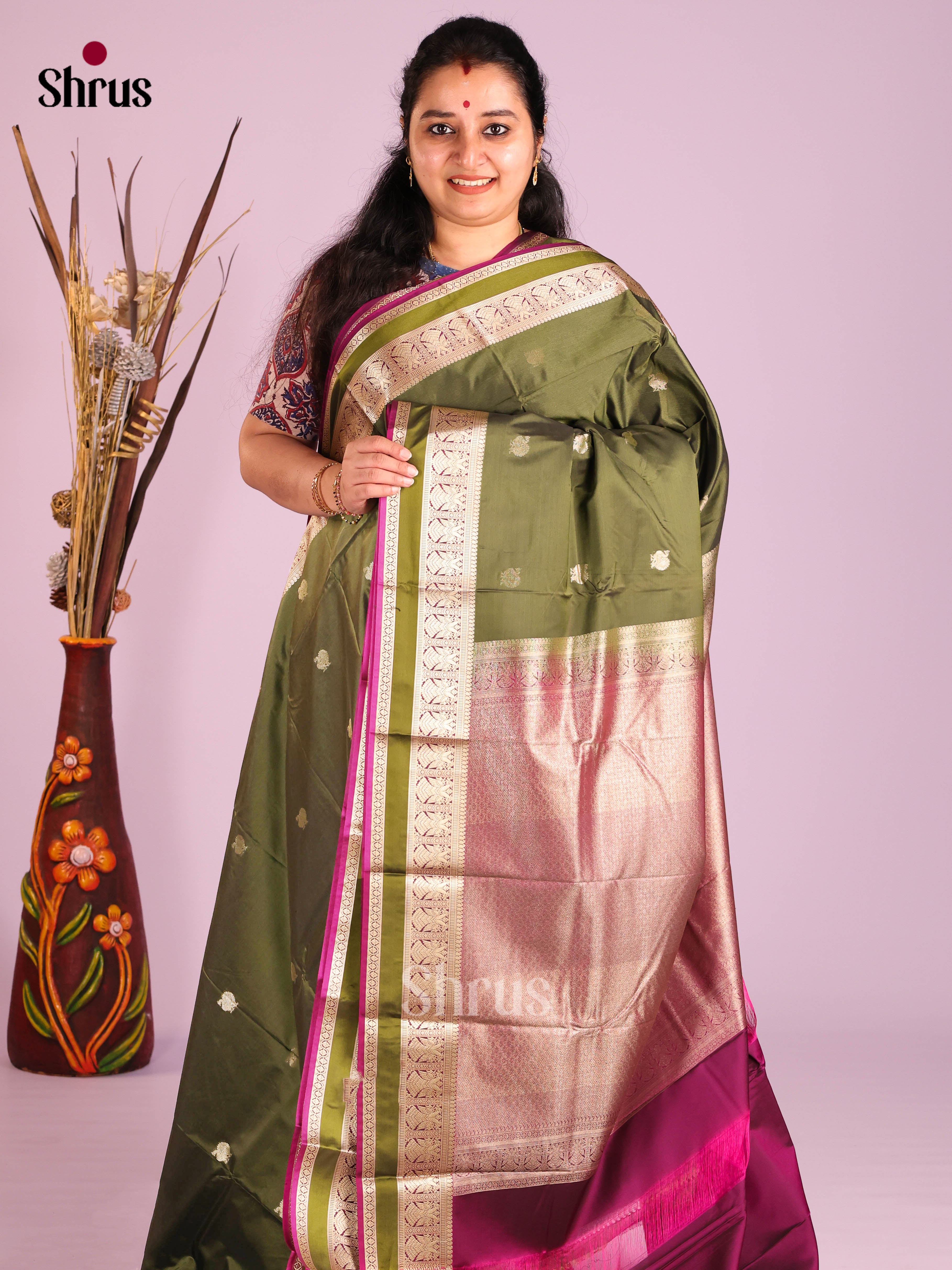 Green & Purple - Softsilk-halfpure Saree
