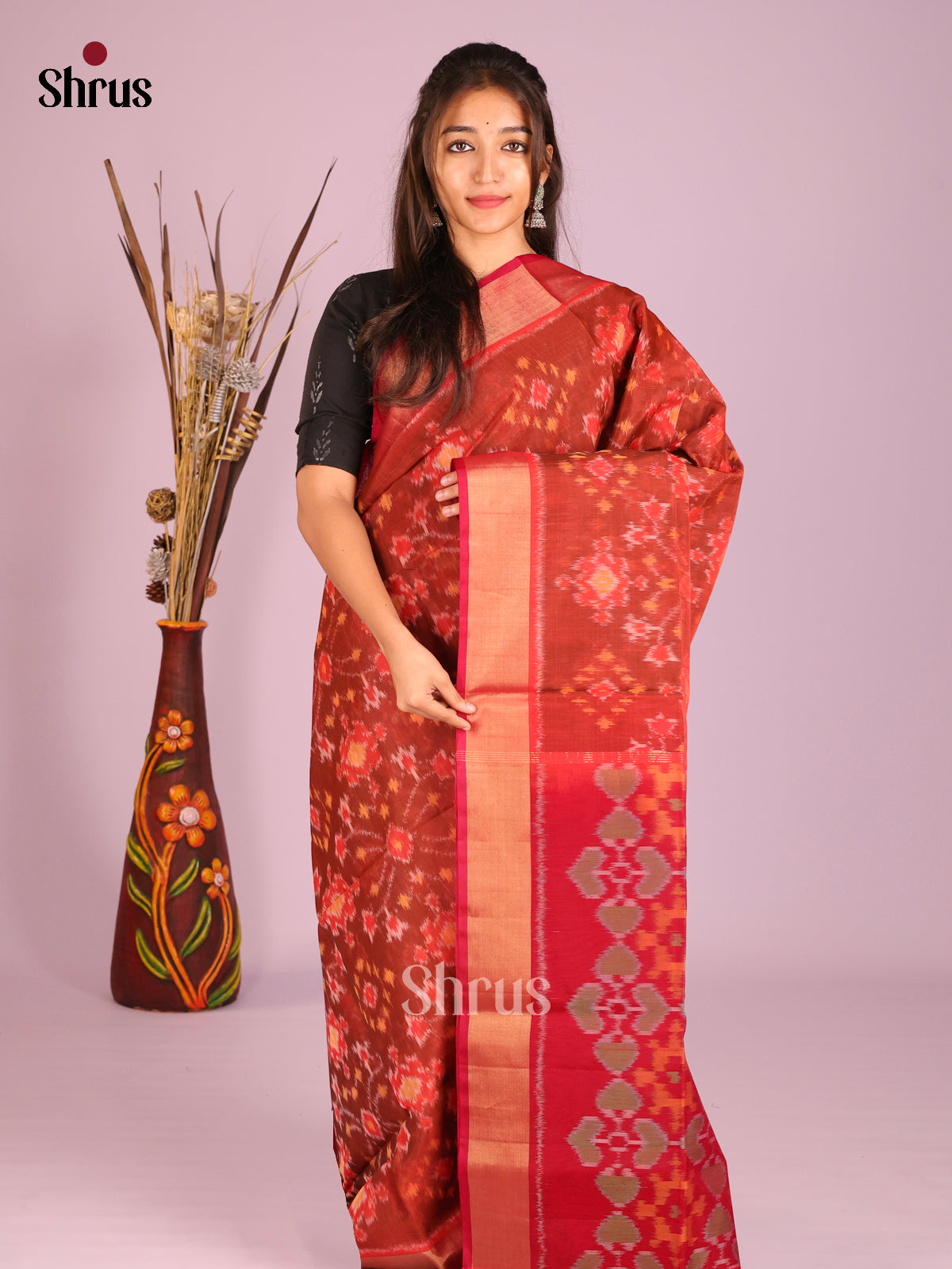 Brick & Red - Pochampally sico Saree
