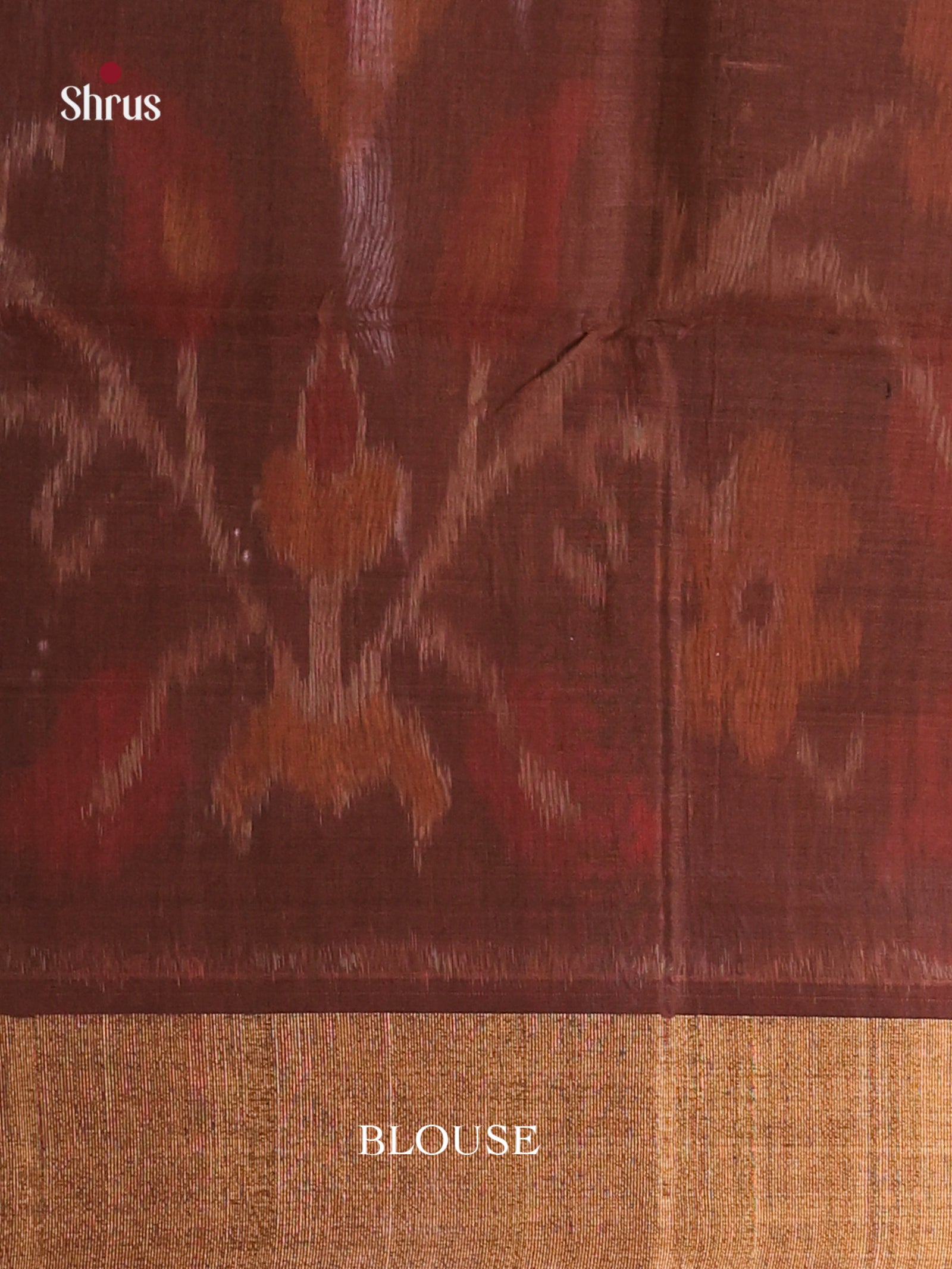 Vibrant Red Pochampally Silk Cotton Saree with Wave Pattern & Brown Zari Border