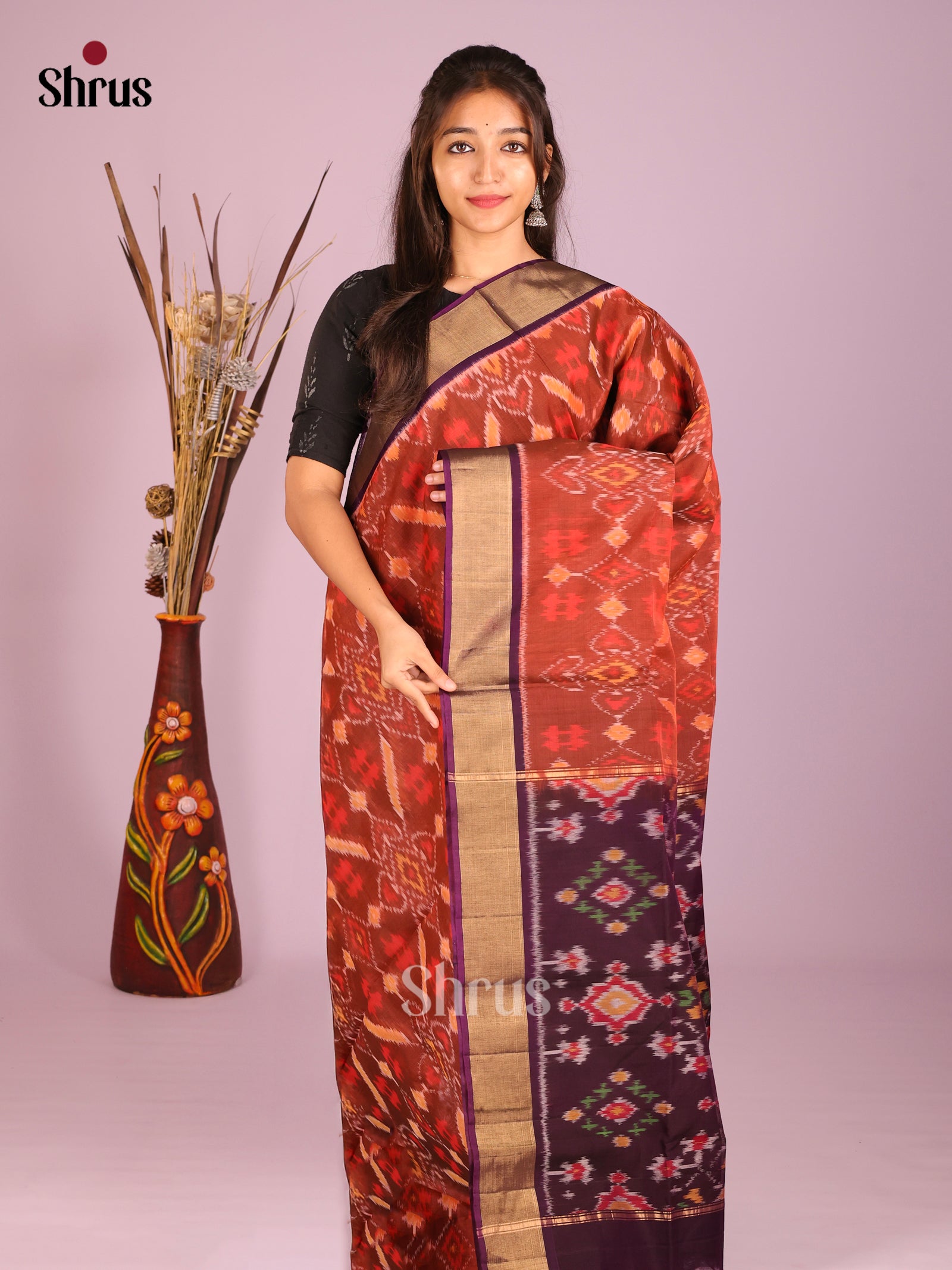 Brick & Jamun - Pochampally sico Saree