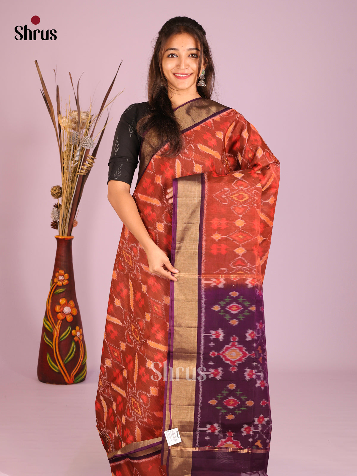 Brown & Purple - Pochampally sico Saree