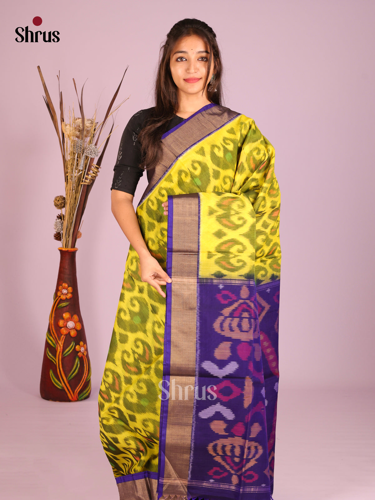Yellow & Blue - Pochampally sico Saree